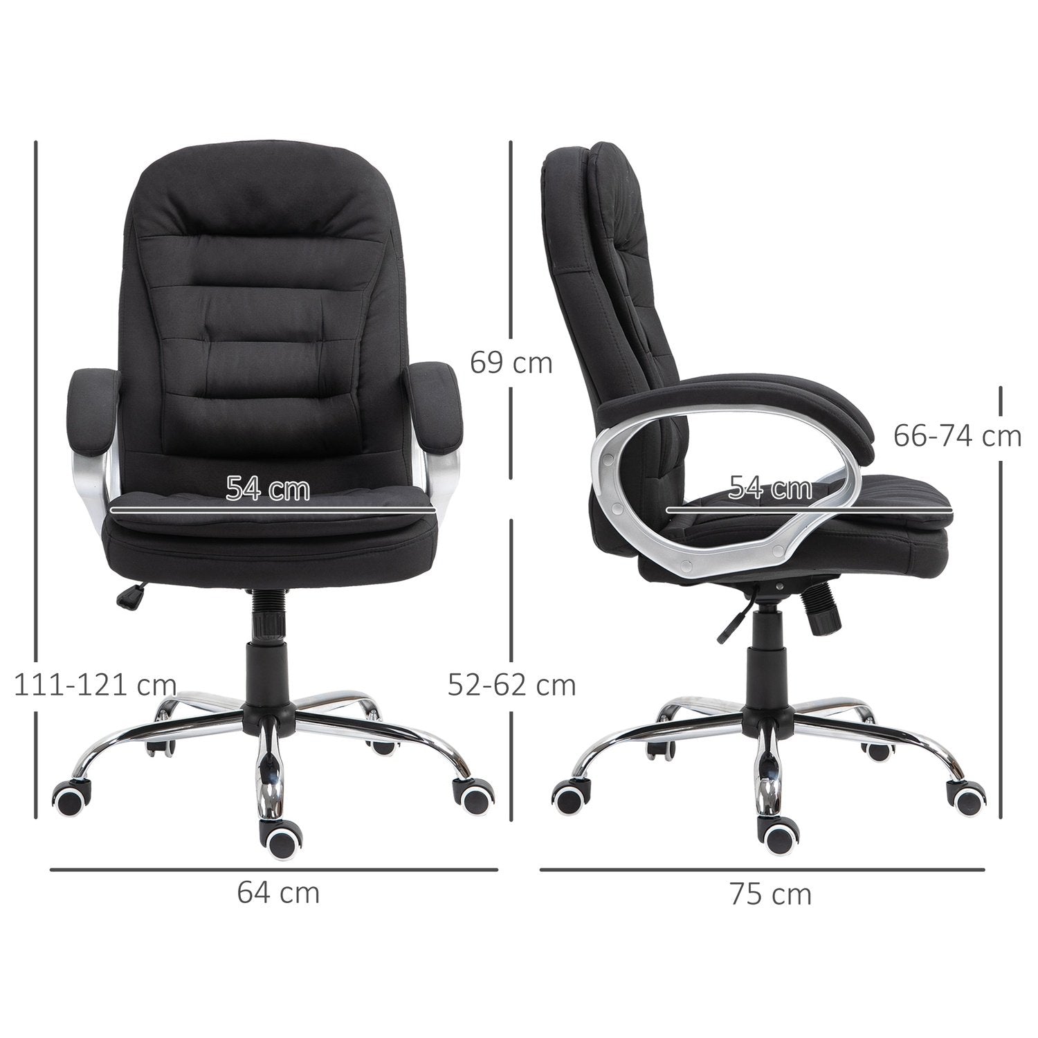 Office Chair Skrivbordsstol Med 360° Rotation, Ergonomisk, Vippfunktion, Höjdjusterbar, Svart Linne, 64X75X111-121 Cm