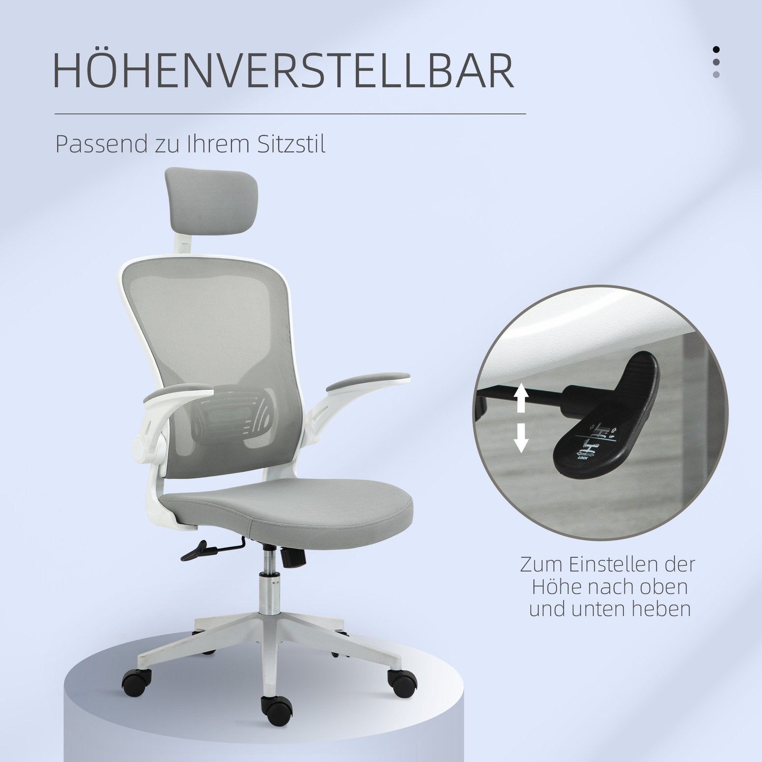 Kontorstol Ergonomisk stol med vippefunktion Høj ryglæn til nakkestøtte, foldbar Grå 65 X 64 X 114-122 Cm