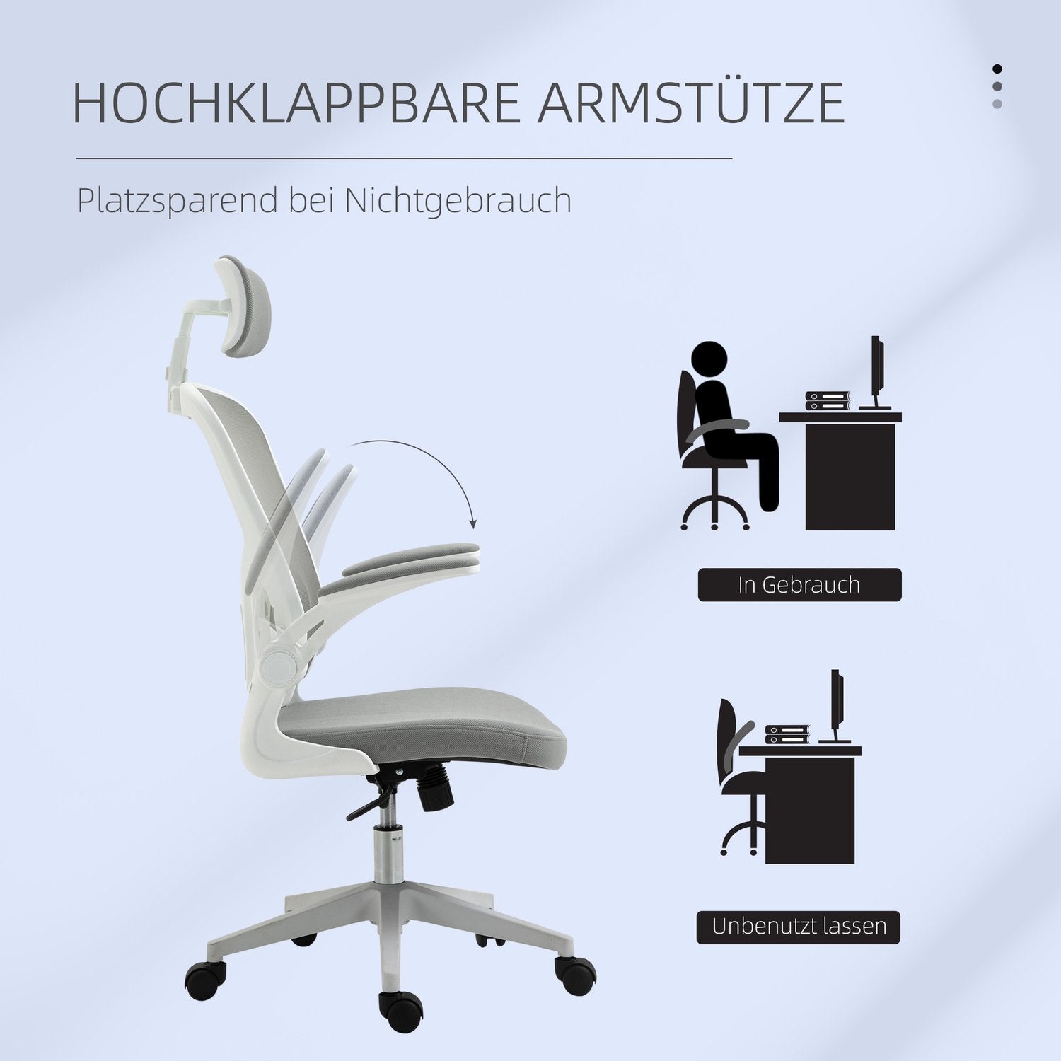 Kontorstol Ergonomisk stol med vippefunktion Høj ryglæn til nakkestøtte, foldbar Grå 65 X 64 X 114-122 Cm