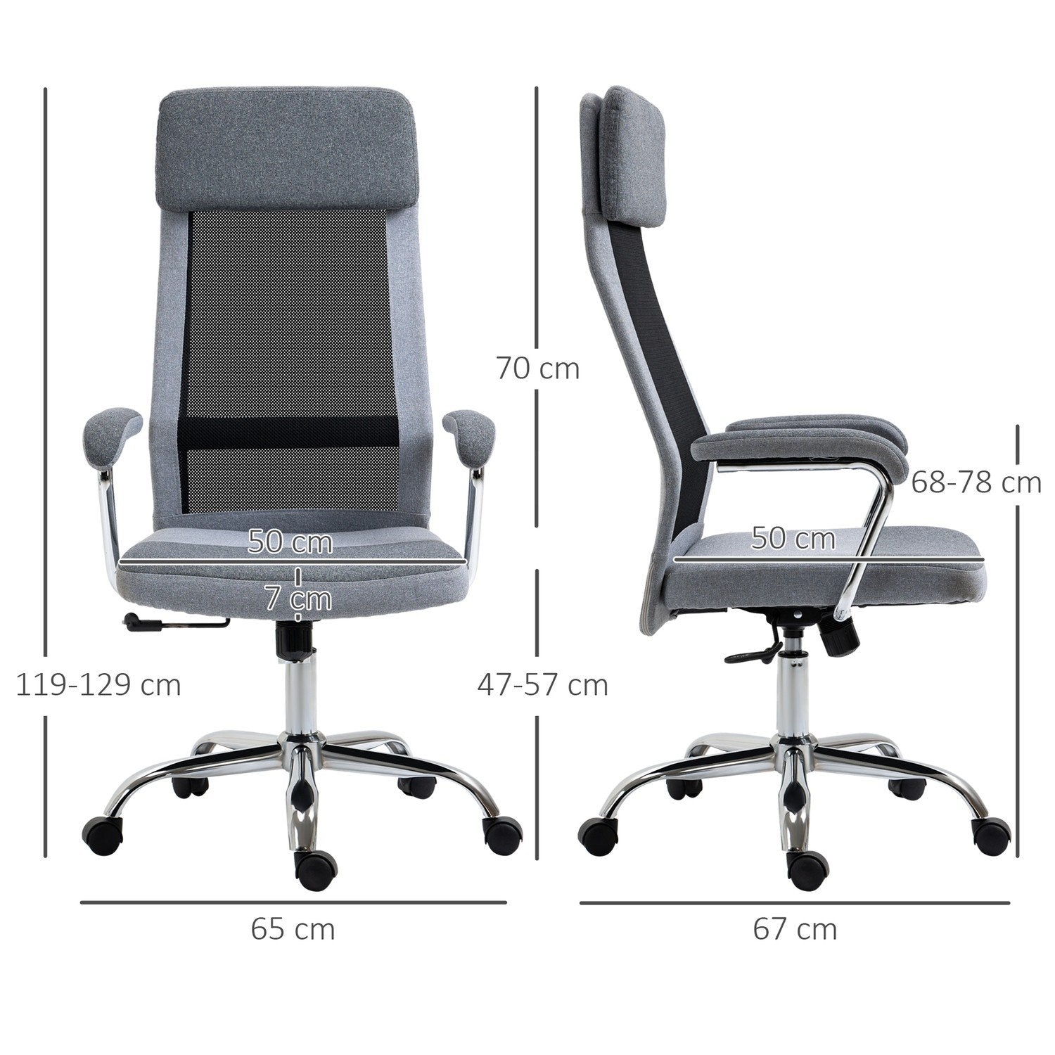 Kontorstol Ergonomisk computerstol Højdejusterbar nakkestøtte Nordic Style Lysegrå + Sort 65X67X119-129Cm