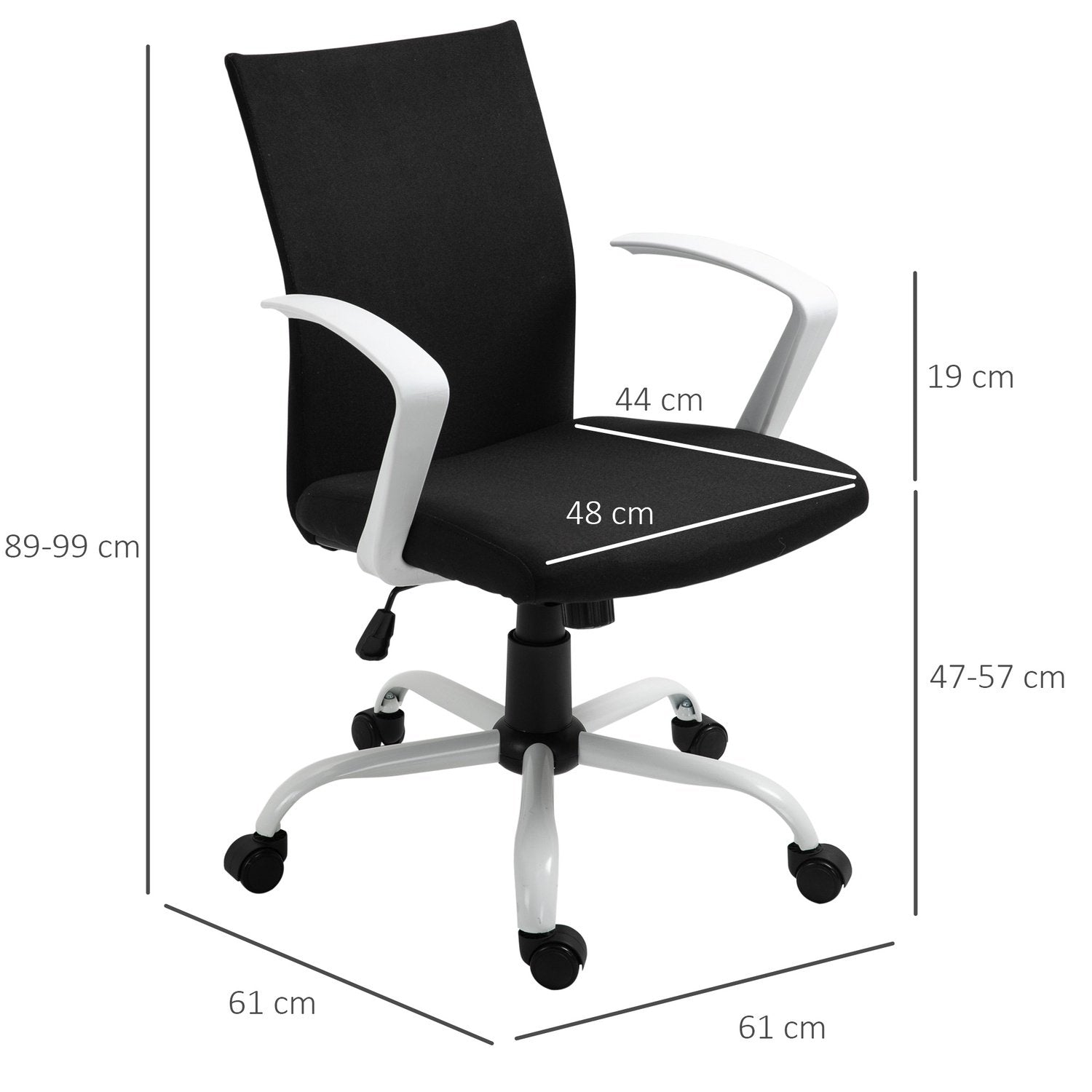 Kontorstol Skrivebordsstol Mesh Ryglæn Med Tilt Funktion Nakkestøtte Ergonomisk 360° drejelige hjul Skum Nylon Sort 61X61X89-99Cm