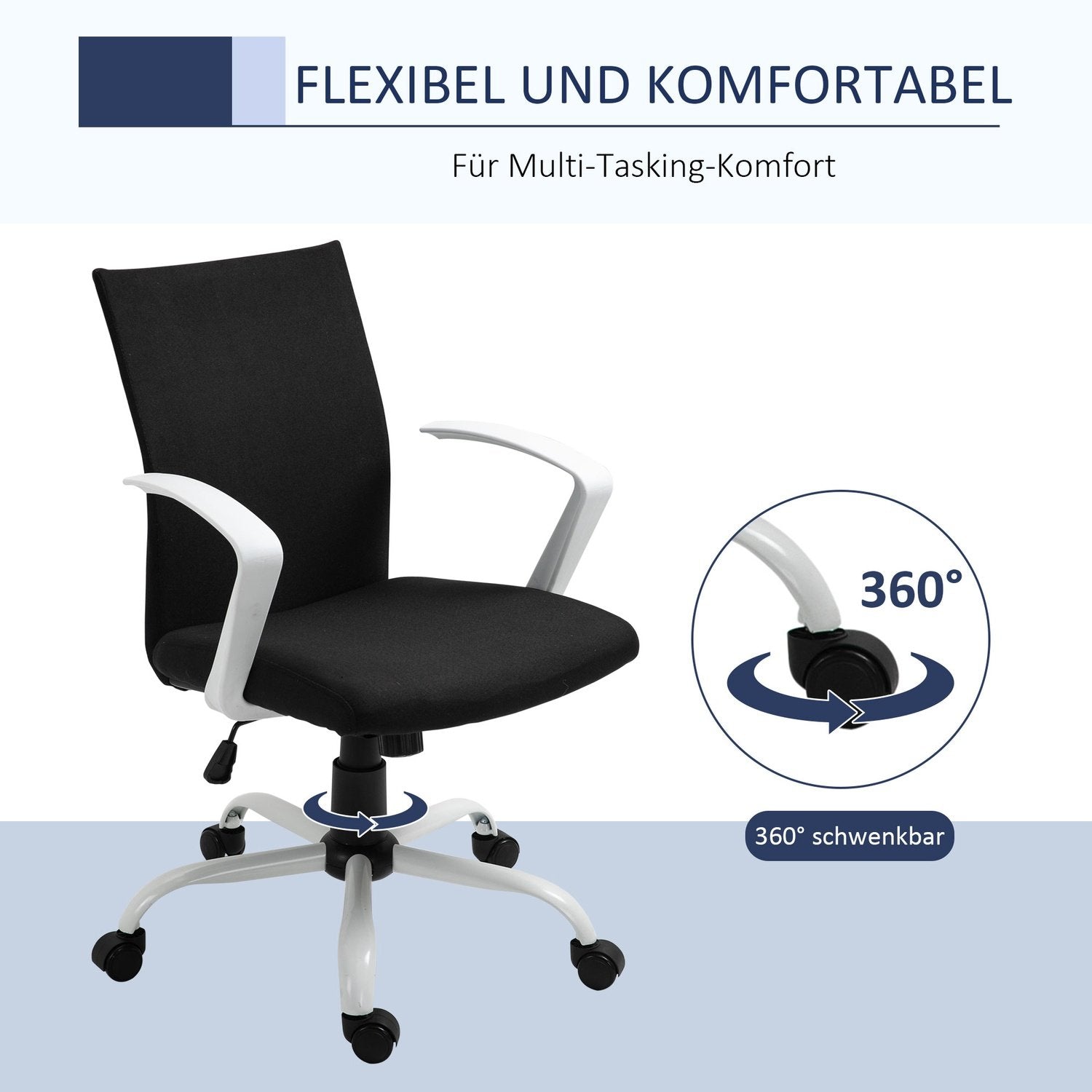 Kontorstol Skrivebordsstol Mesh Ryglæn Med Tilt Funktion Nakkestøtte Ergonomisk 360° drejelige hjul Skum Nylon Sort 61X61X89-99Cm