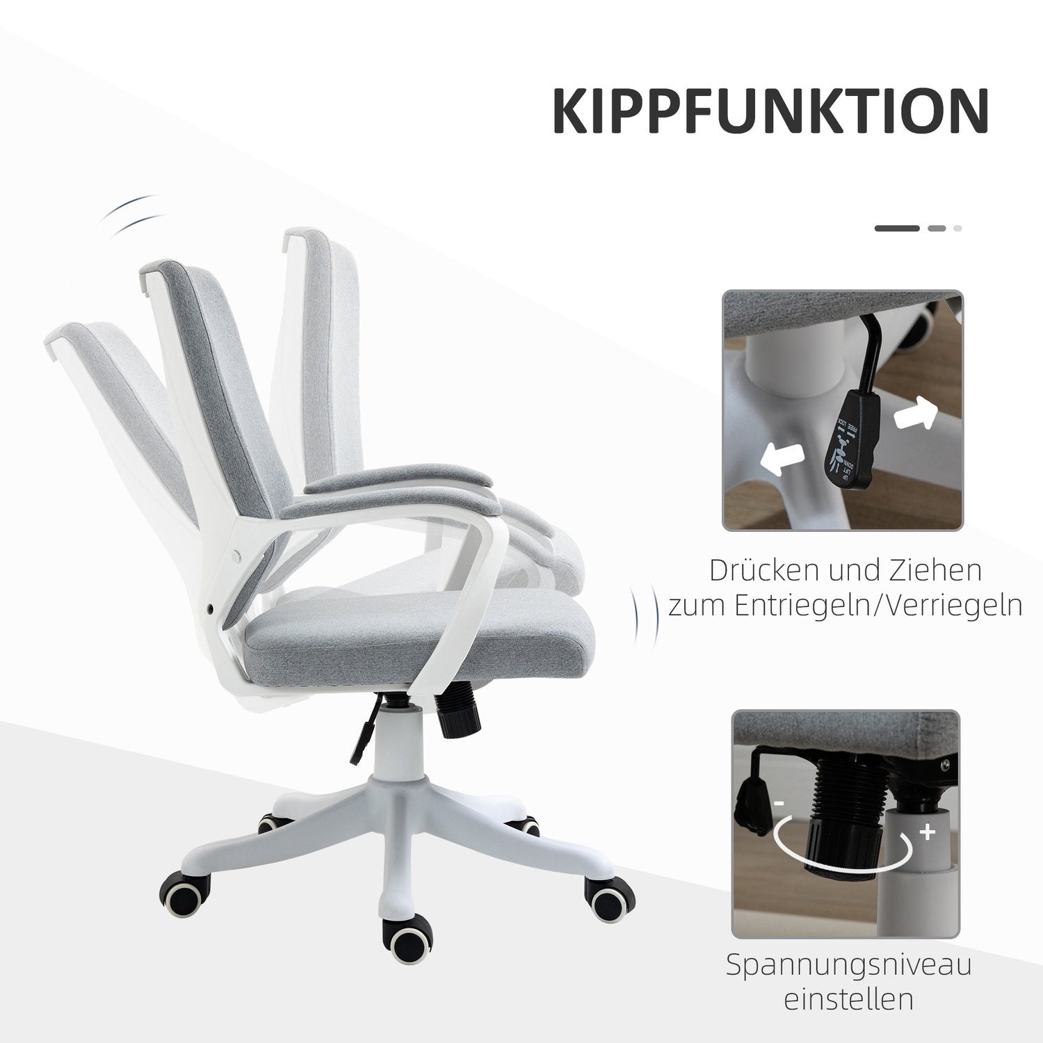 Kontorstol Skrivebordsstol med vippefunktion Ryglæn Højdejusterbar tykt polstret Ergonomisk 360° drejelige hjul Polyester Nylon Pp