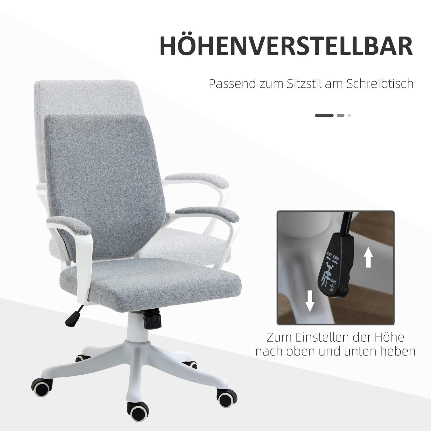 Kontorstol Skrivebordsstol med vippefunktion Ryglæn Højdejusterbar tykt polstret Ergonomisk 360° drejelige hjul Polyester Nylon Pp