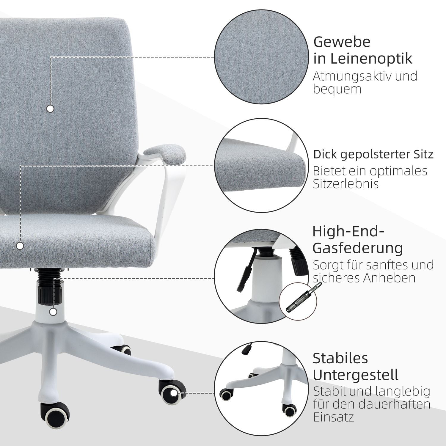 Kontorstol Skrivebordsstol med vippefunktion Ryglæn Højdejusterbar tykt polstret Ergonomisk 360° drejelige hjul Polyester Nylon Pp