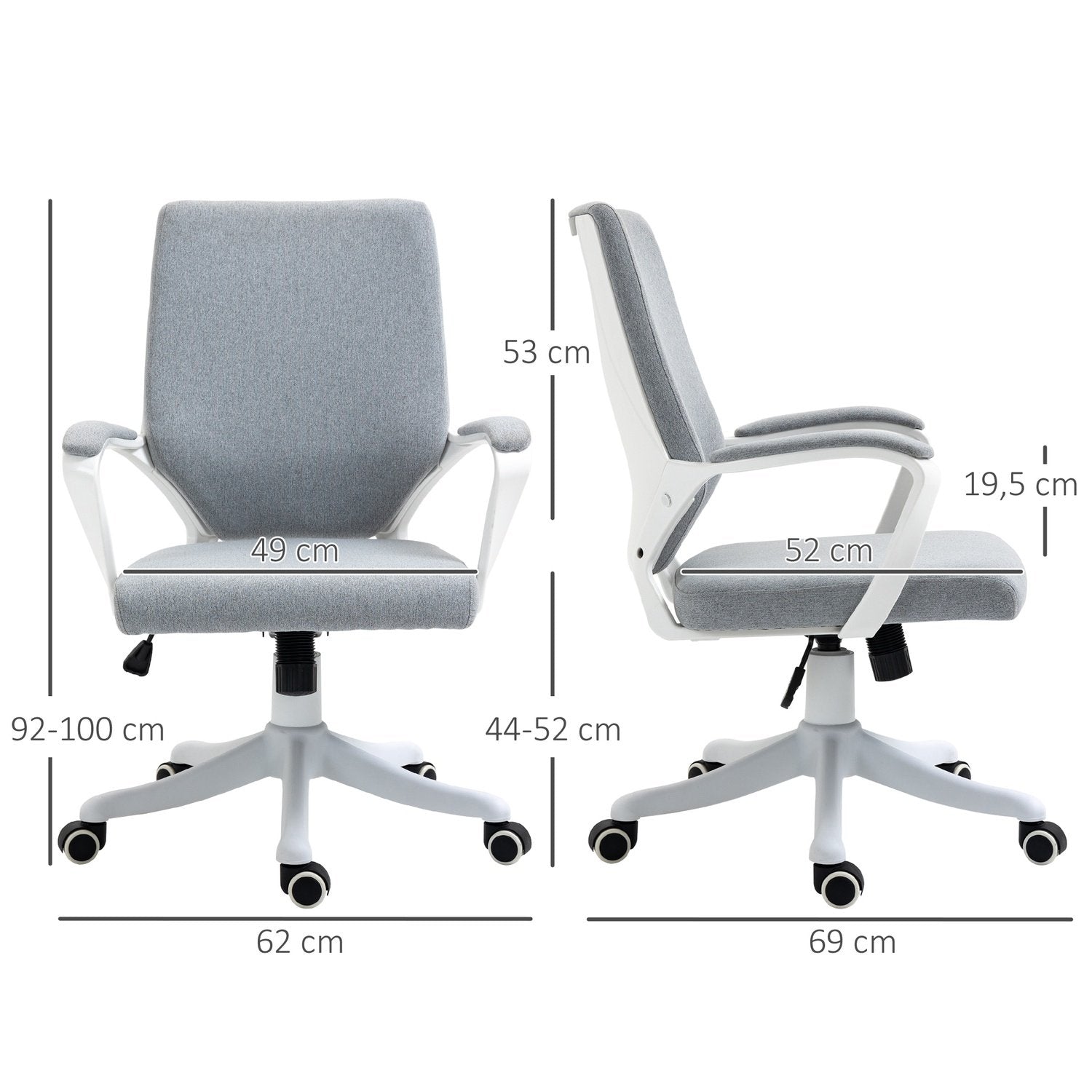 Kontorstol Skrivebordsstol med vippefunktion Ryglæn Højdejusterbar tykt polstret Ergonomisk 360° drejelige hjul Polyester Nylon Pp