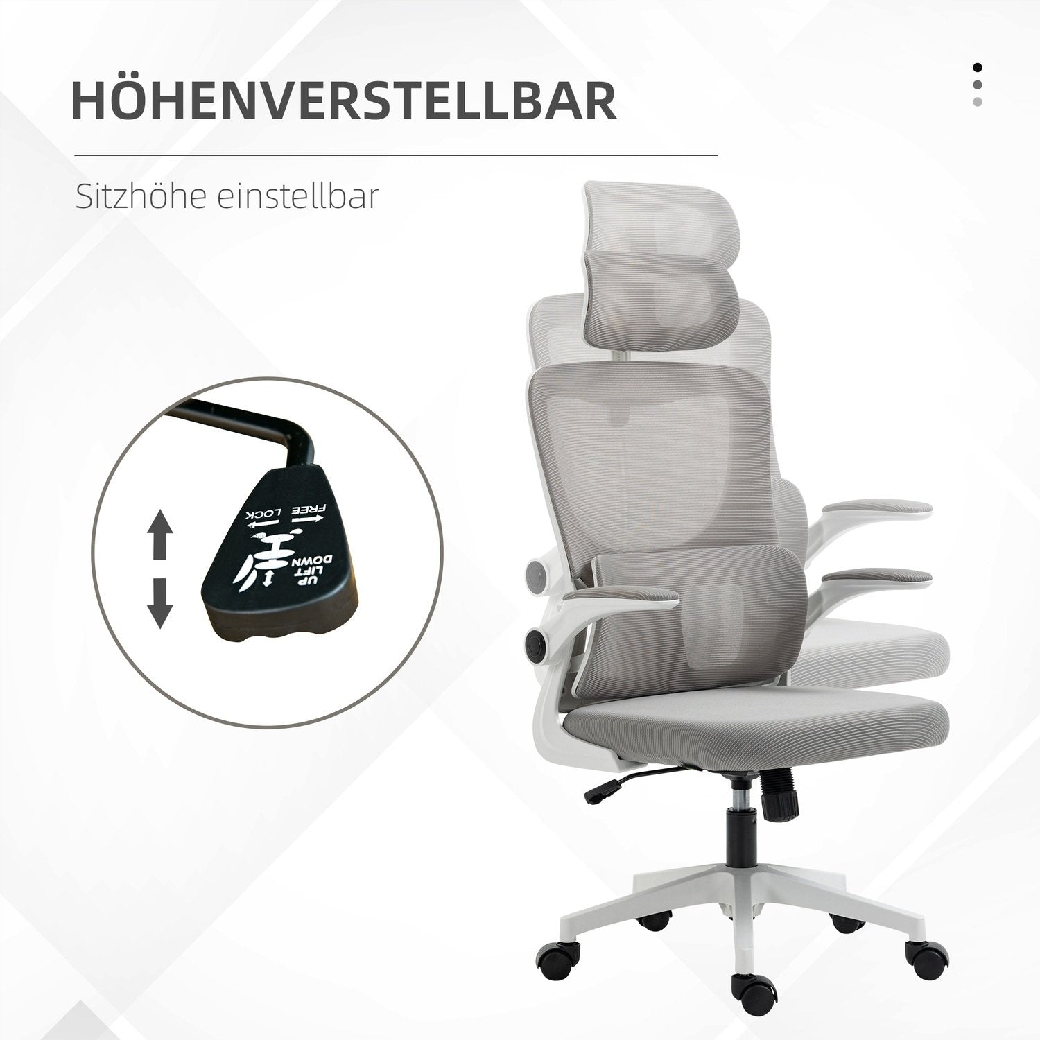 Kontorstol Ergonomisk Højdejusterbar Skrivebordsstol Justerbar Armlæn Hynde Vippefunktion Lændestøtte Mesh Grå