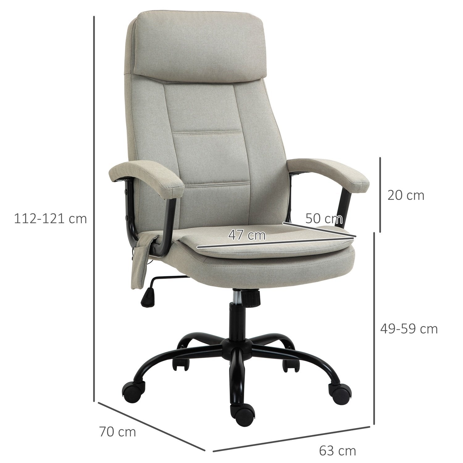 Kontorstol Komfortabel spillestol med spinalmassage, drejestol, højdejusterbar, hørfornemmelse, beige, 63X70X112-121Cm