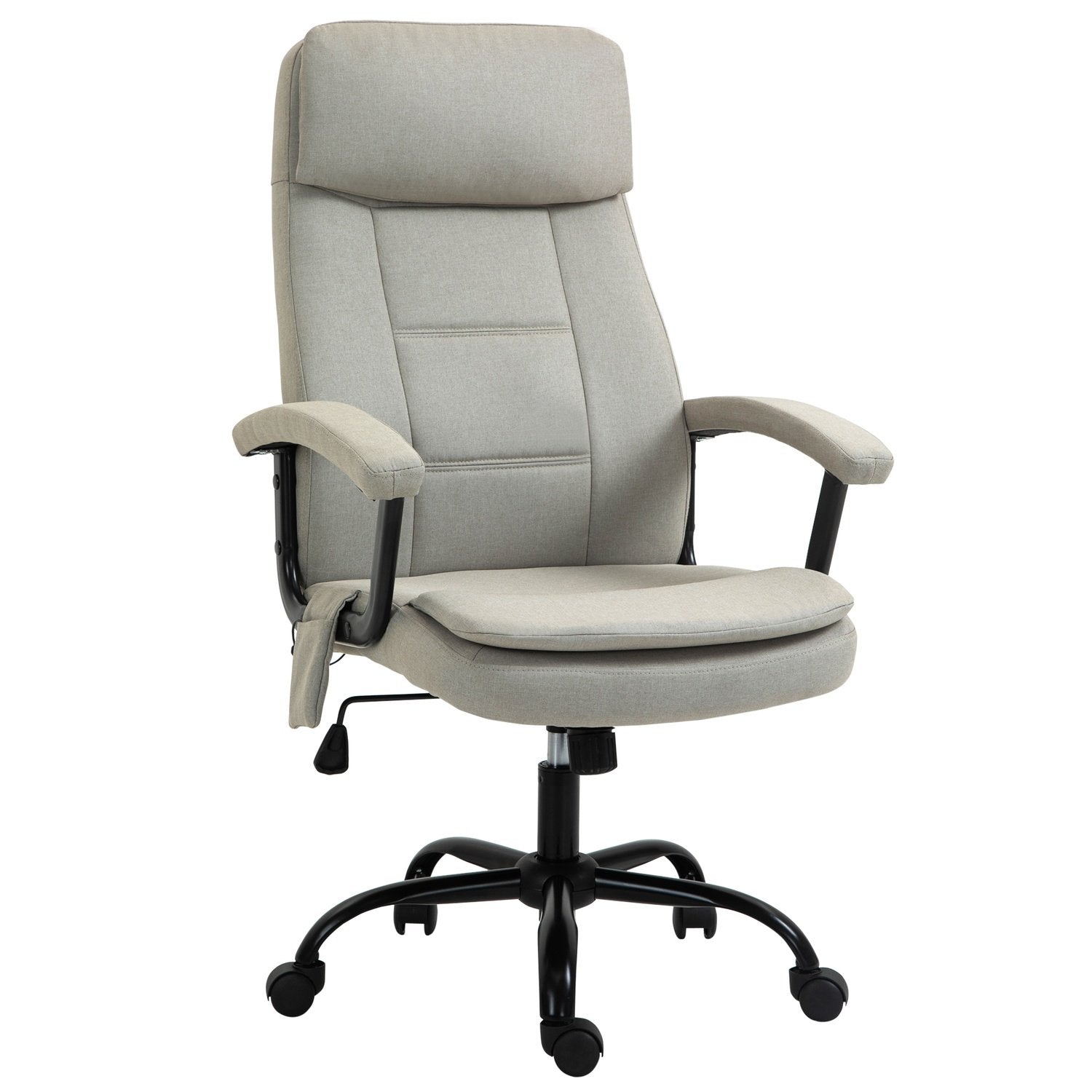 Kontorstol Komfortabel spillestol med spinalmassage, drejestol, højdejusterbar, hørfornemmelse, beige, 63X70X112-121Cm