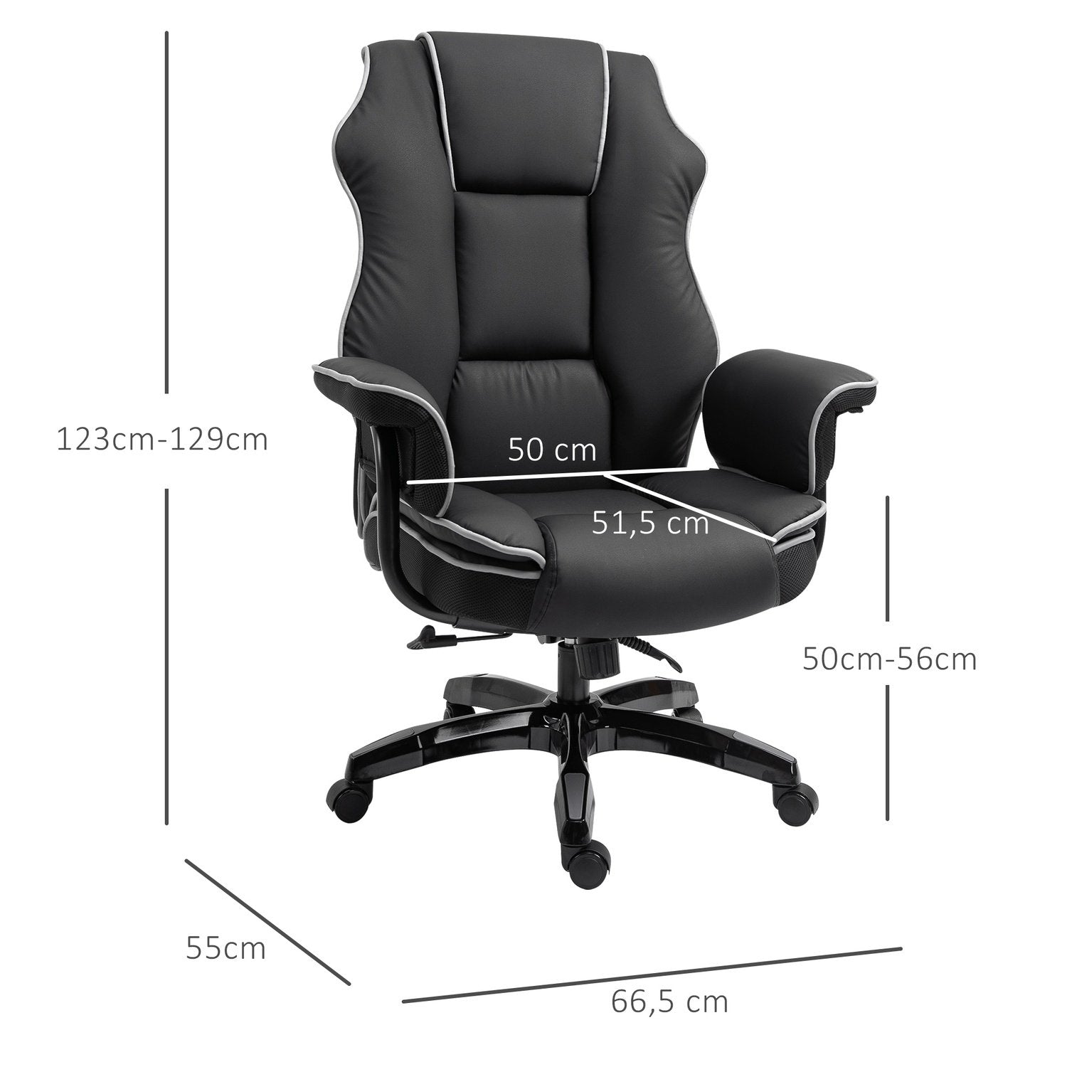 Kontorstol Skrivebordsstol Drejestol Med Armlæn Højdejusterbar Ergonomisk Med Vippefunktion Kunstlæder Sort 76X80X118-124 Cm