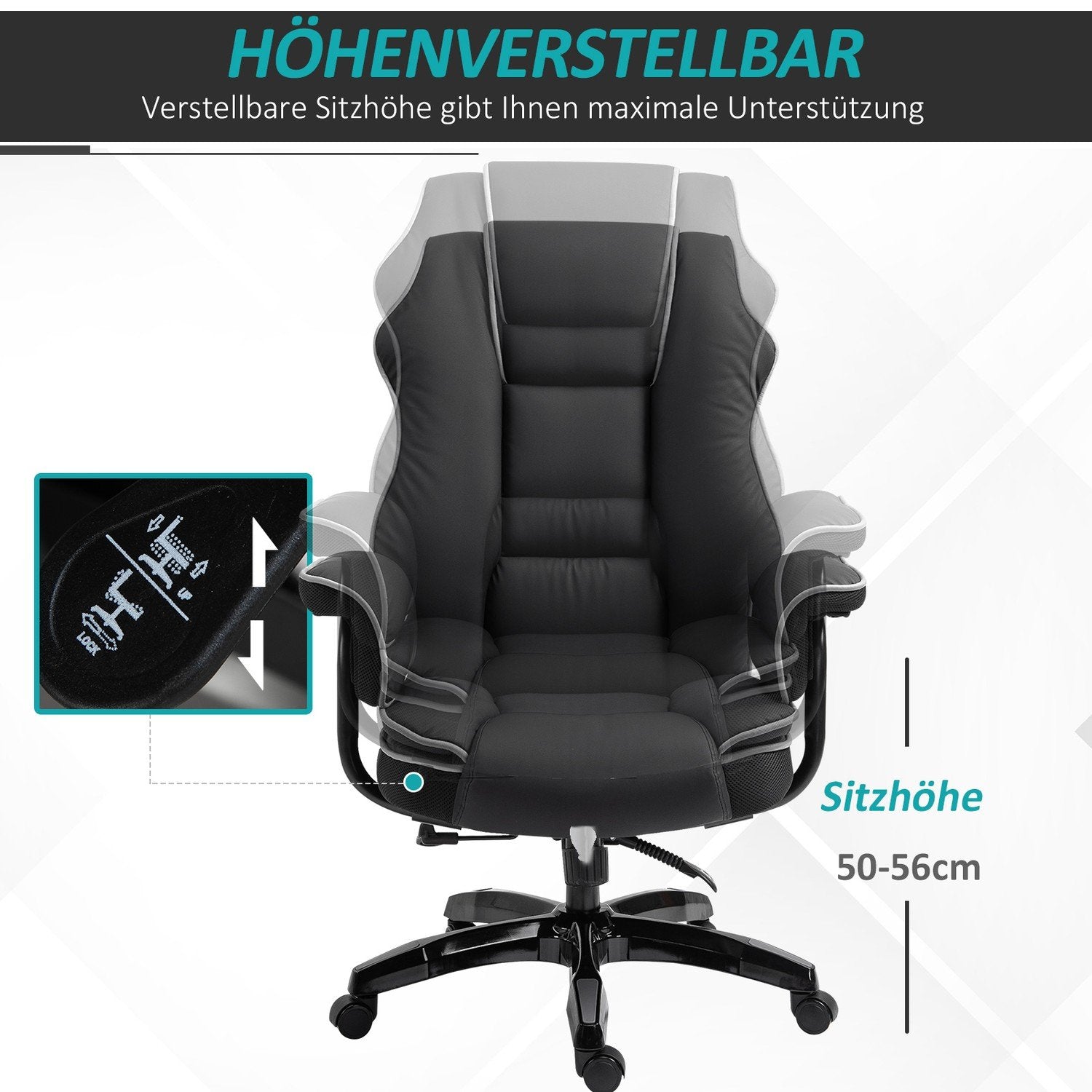 Kontorstol Skrivebordsstol Drejestol Med Armlæn Højdejusterbar Ergonomisk Med Vippefunktion Kunstlæder Sort 76X80X118-124 Cm