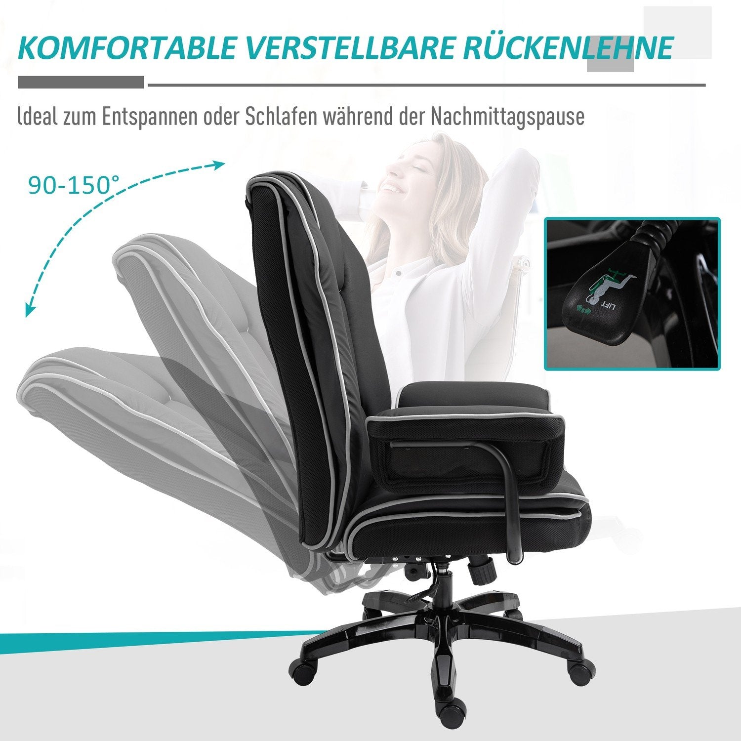 Kontorstol Skrivebordsstol Drejestol Med Armlæn Højdejusterbar Ergonomisk Med Vippefunktion Kunstlæder Sort 76X80X118-124 Cm