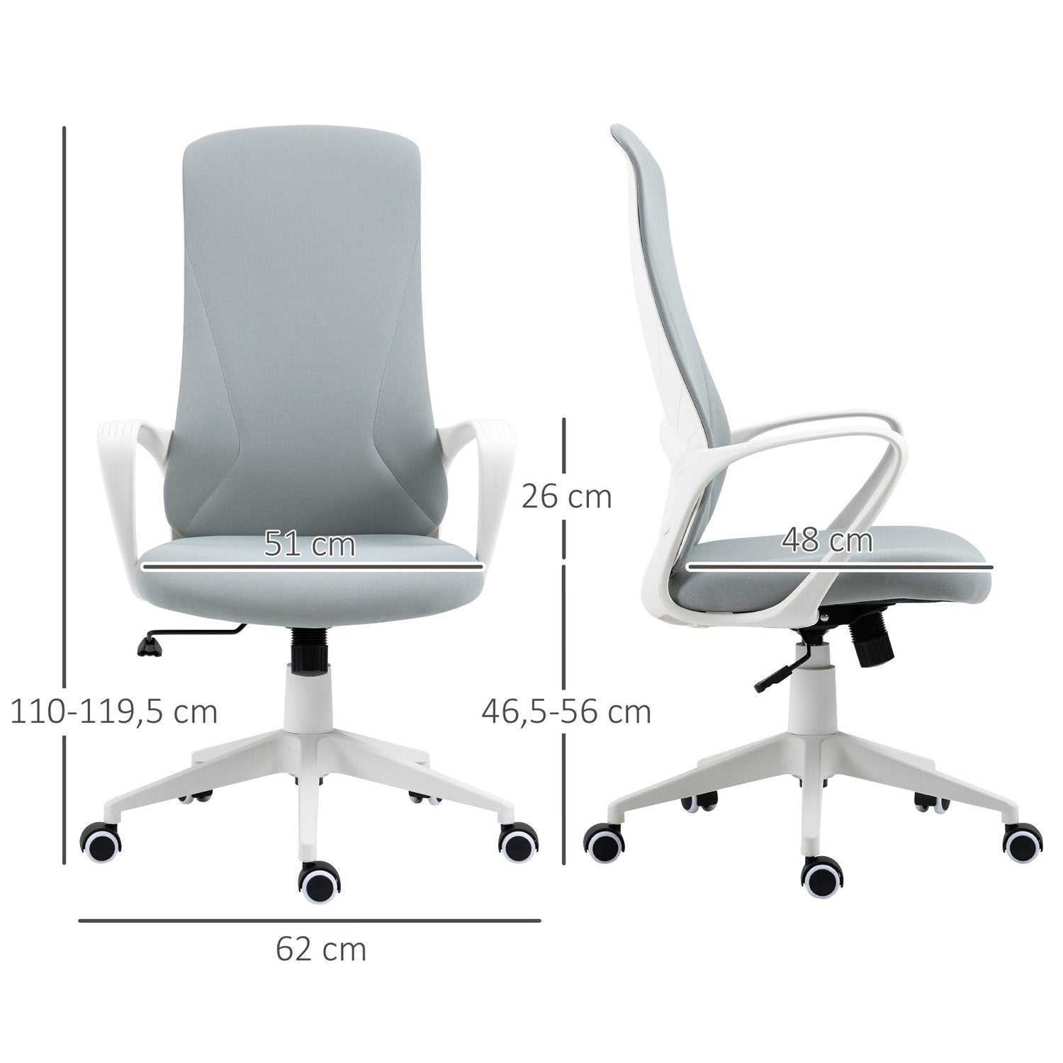 Kontorstol Gyngefunktion, Hævet og sænket skrivebordsstol, Ergonomisk computerstol, Drejelig, Strækstof, Lysegrå