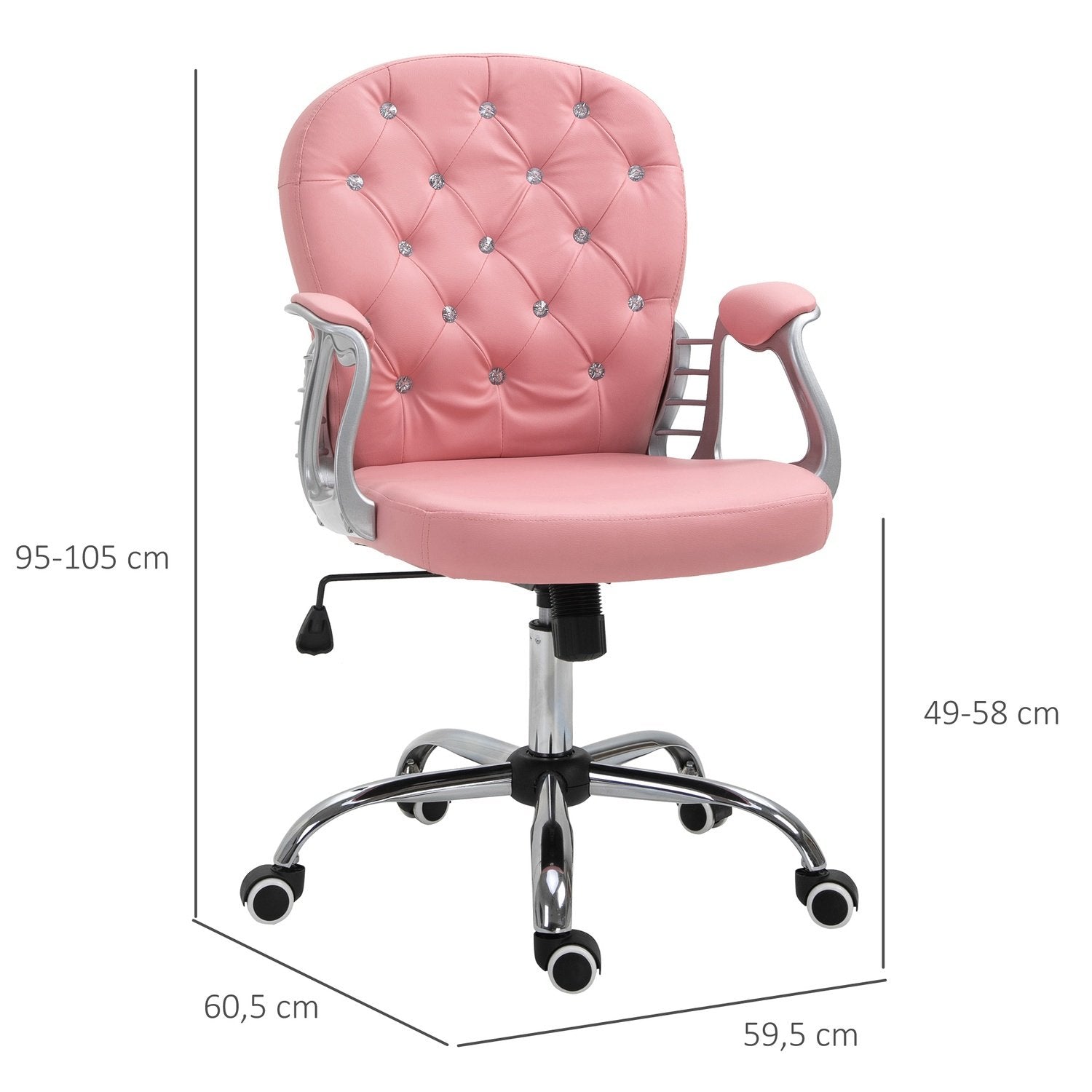 Kontorsstol Chefsstol Ergonomiskt Vadderat Ryggstöd, Rosa, Pu, 59,5 X 60,5 95-105 Cm