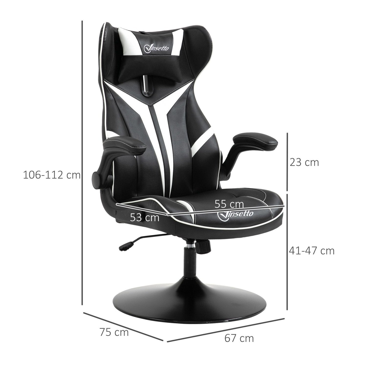 Gamingstol Ergonomisk Datorstol Med Gungfunktion Snurrstol Höjdjusterbar Stål Svart + Vit 67 X 75 X 106-112 Cm