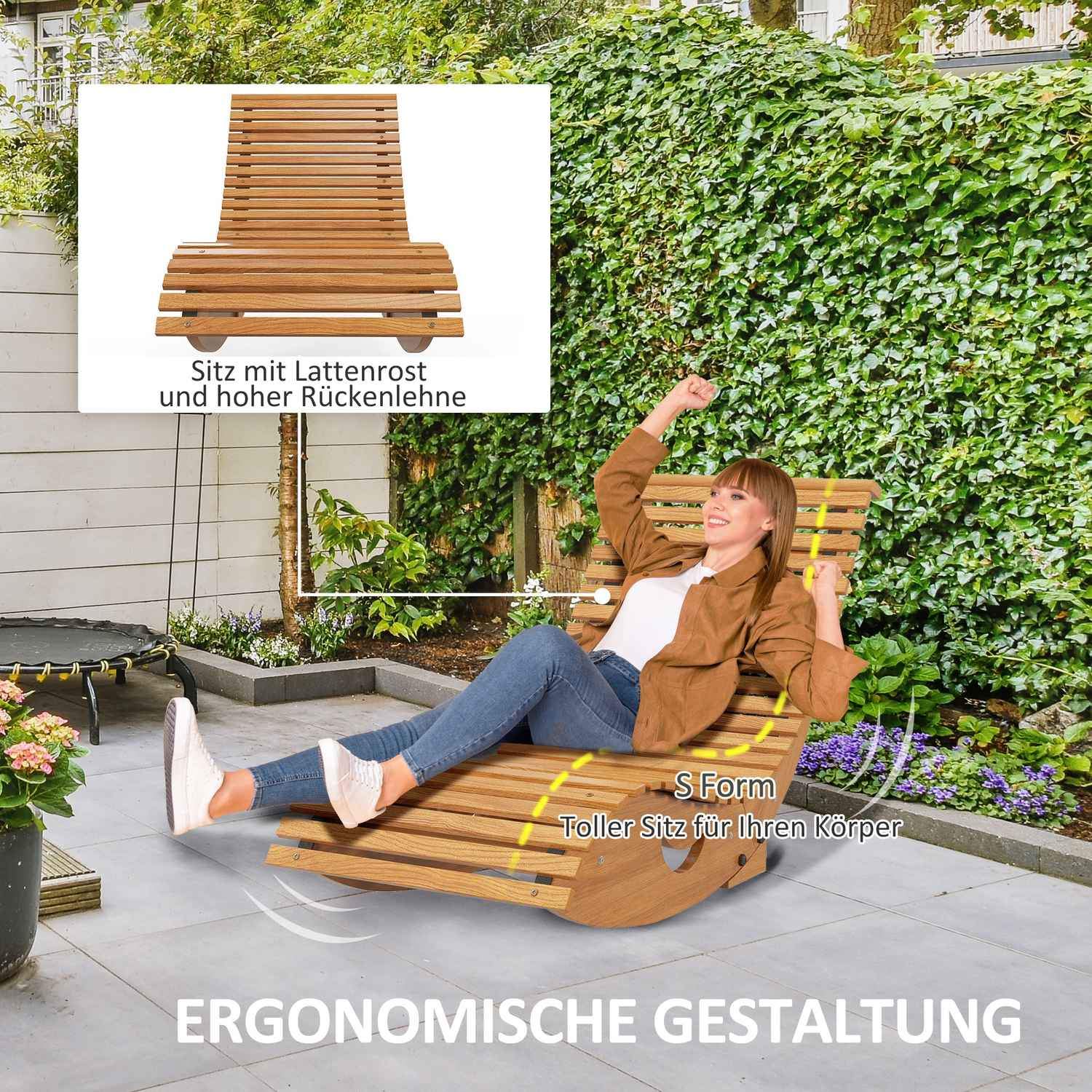 Gyngestol, Trægyngestol, Ergonomisk S-formet gyngestol, Anti-Tip, Belastningskapacitet Op til 120 kg til altan, Teaktræ, 130 X 60 X 60 Cm