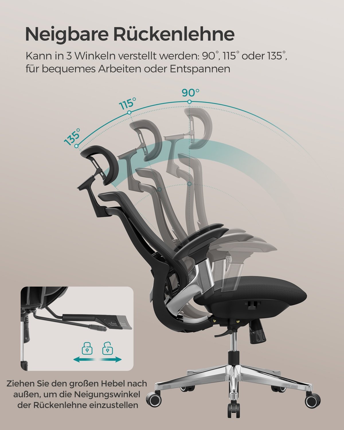 Ergonomisk kontorstol i mesh med justerbar lændestøtte