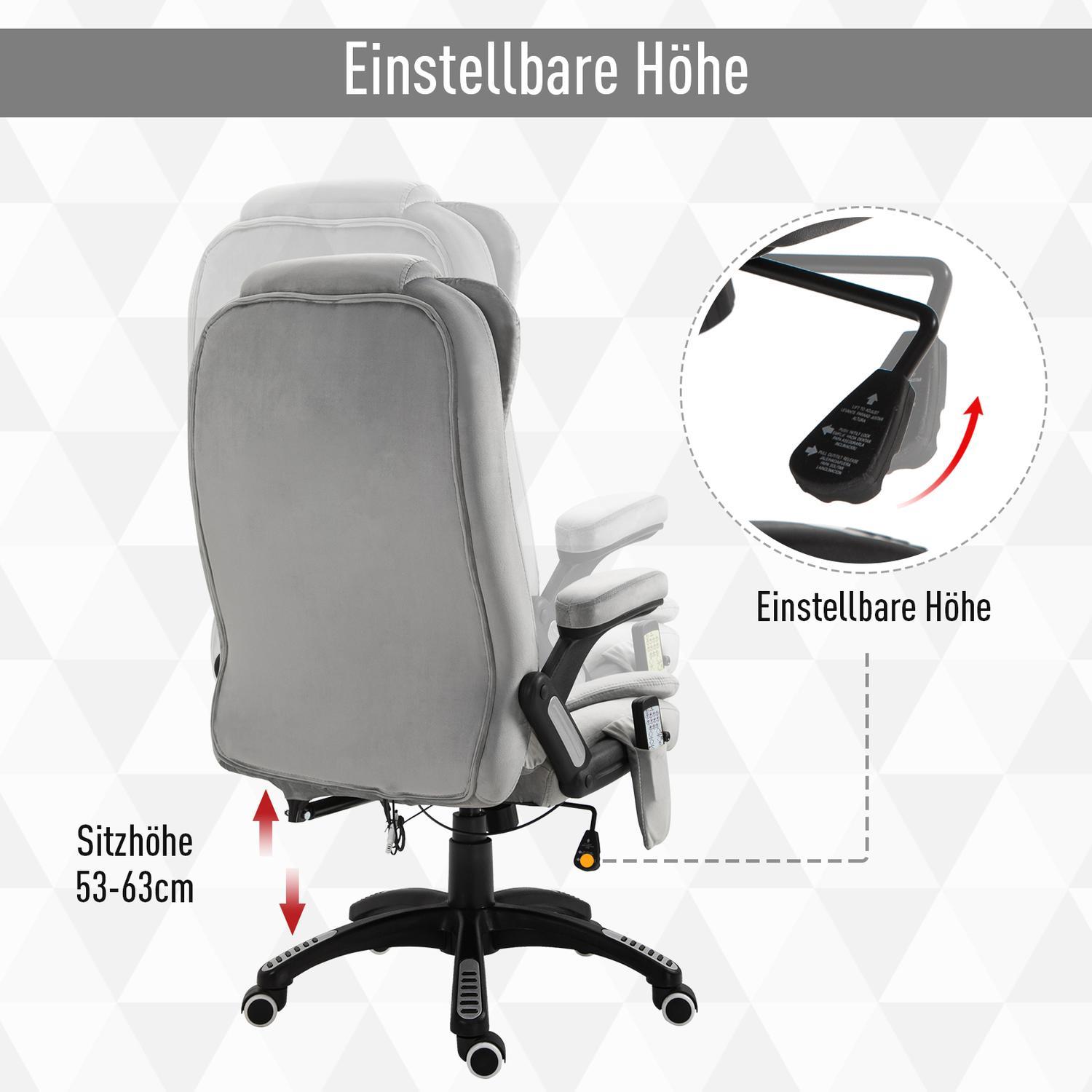 Massagestol Kontorstol, Spillestol, Hævet og sænket Executive Chair, Ergonomisk, Pu-hjul, Grå, 67X74X107-116 Cm