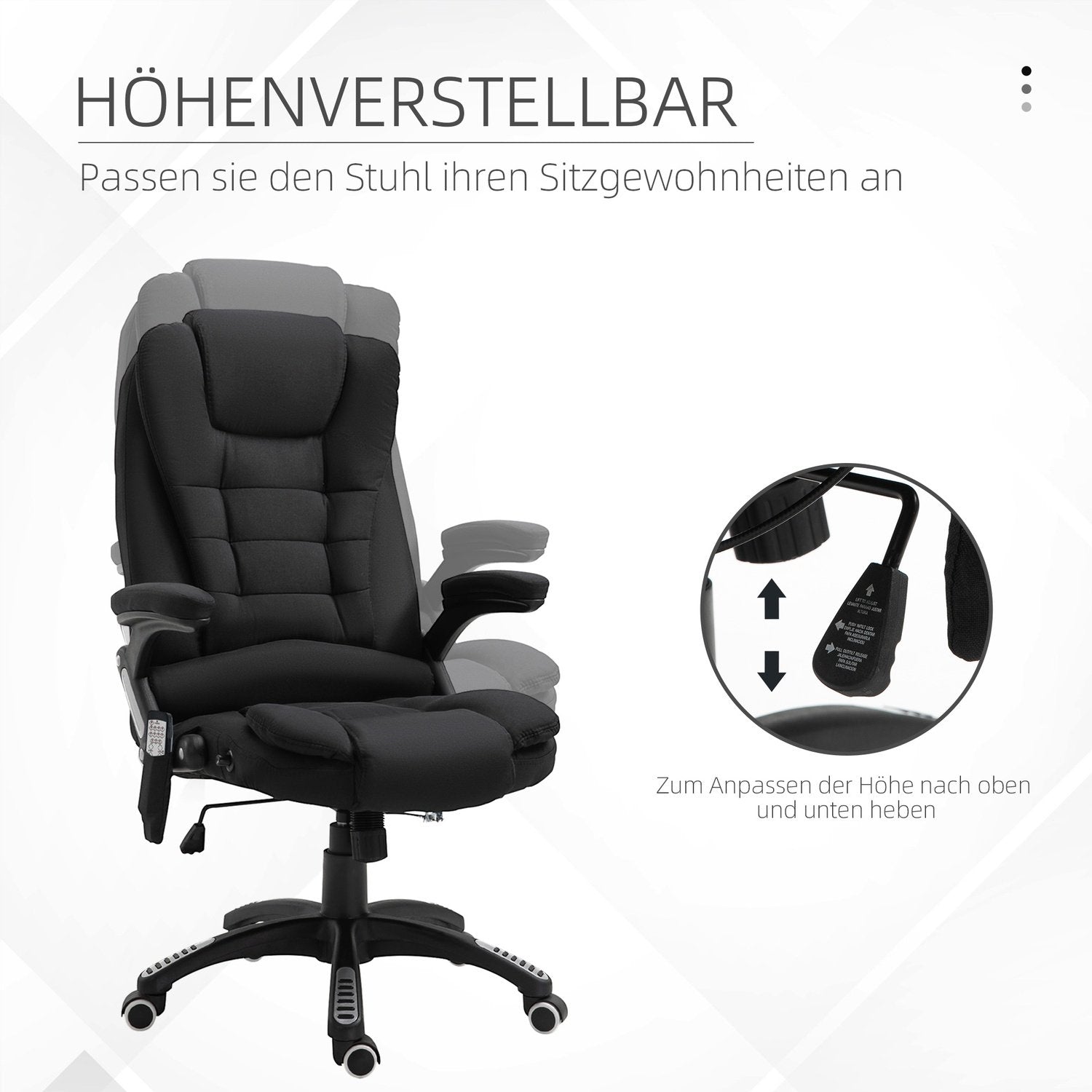 Kontorstol Gaming stol Massagefunktion Højdejusterbar Sort 67X74X116-126Cm