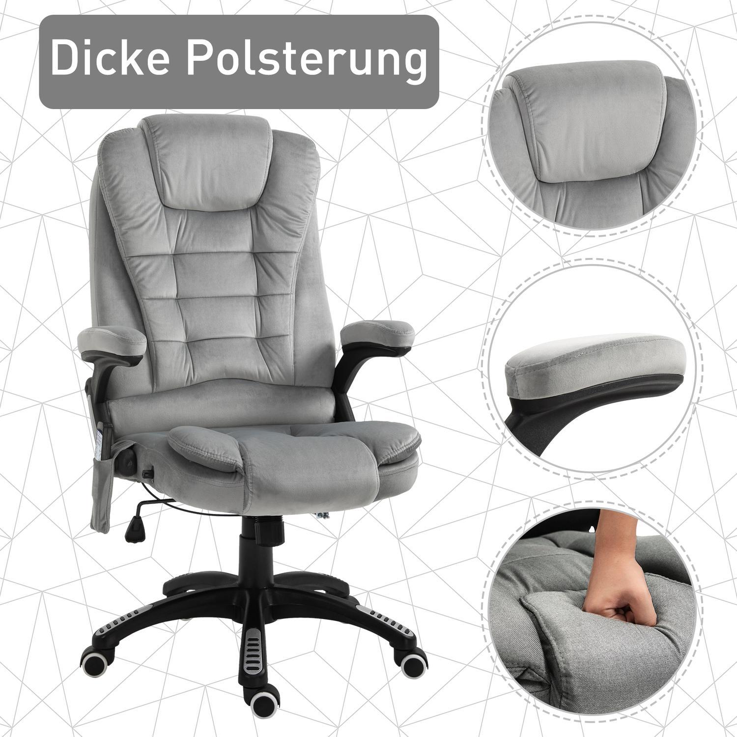 Massagestol Kontorstol, Spillestol, Hævet og sænket Executive Chair, Ergonomisk, Pu-hjul, Grå, 67X74X107-116 Cm