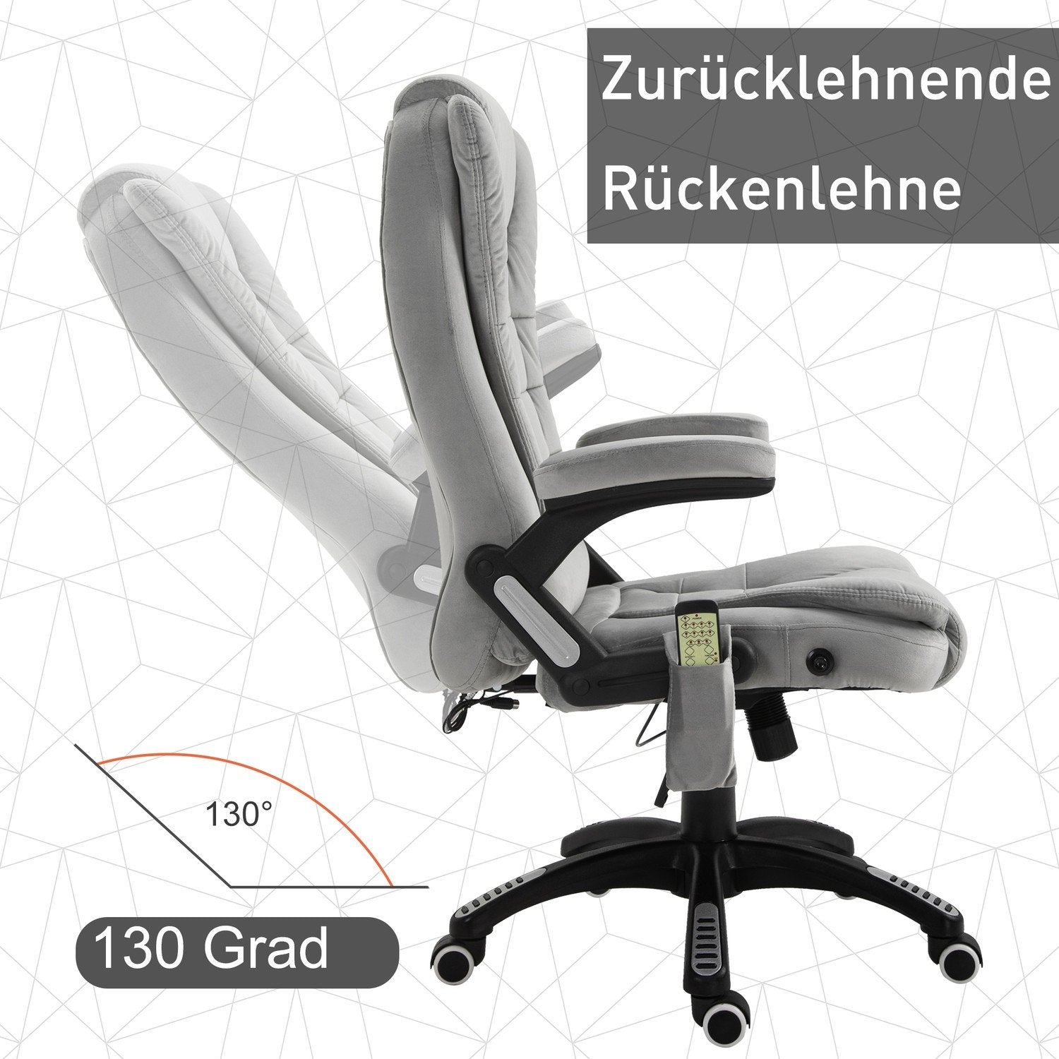 Massagestol Kontorstol, Spillestol, Hævet og sænket Executive Chair, Ergonomisk, Pu-hjul, Grå, 67X74X107-116 Cm