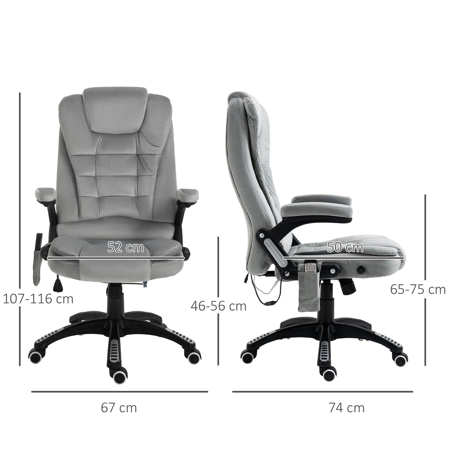 Massagestol Kontorstol, Spillestol, Hævet og sænket Executive Chair, Ergonomisk, Pu-hjul, Grå, 67X74X107-116 Cm