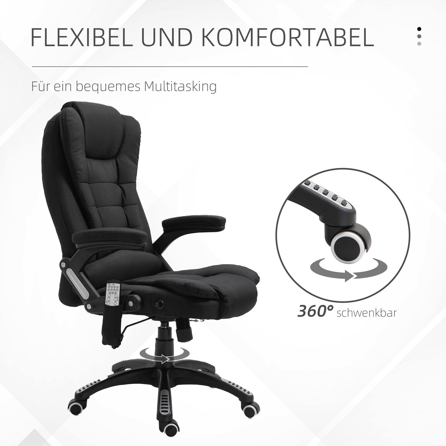 Kontorstol Gaming stol Massagefunktion Højdejusterbar Sort 67X74X116-126Cm