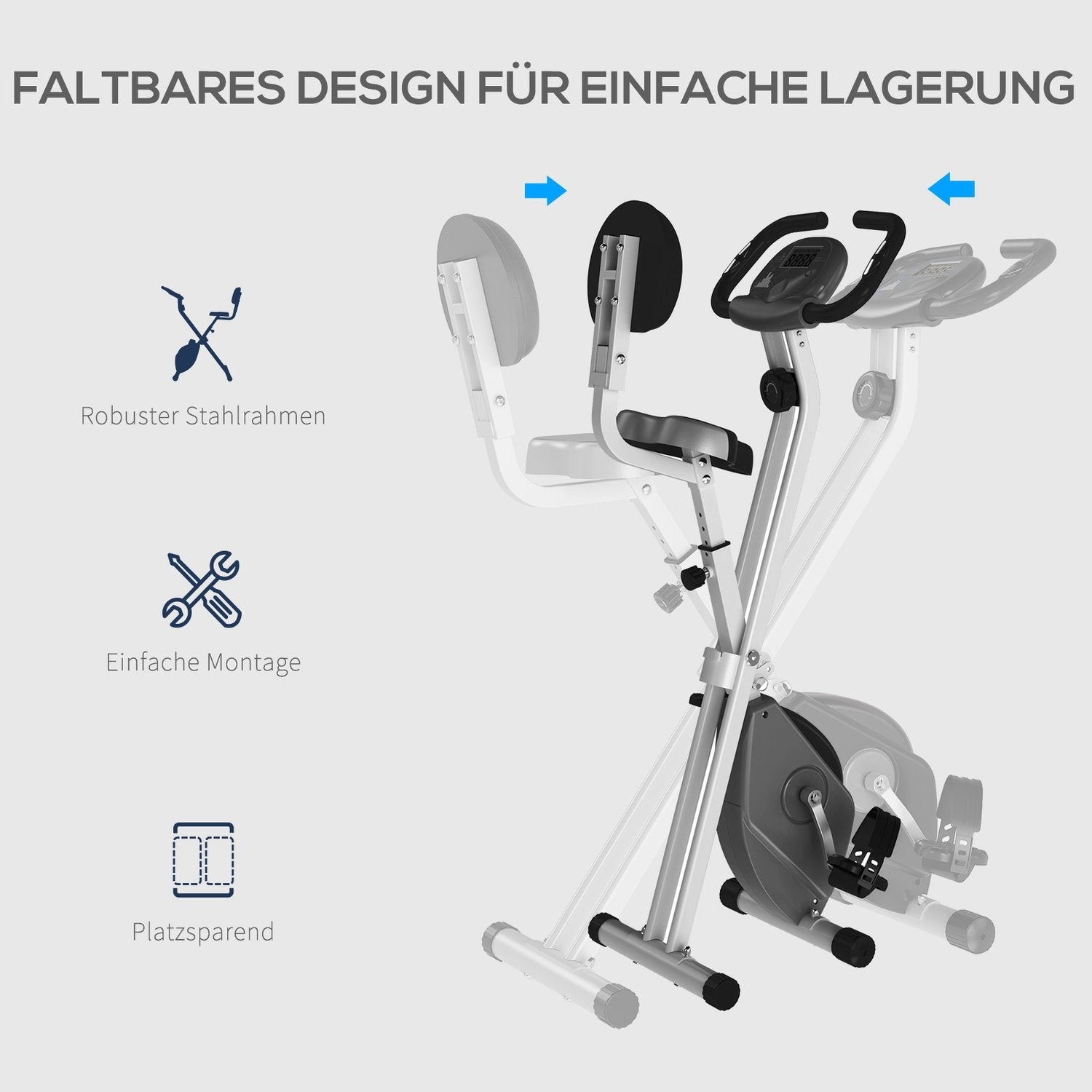 Motionscykel F-Bike cykeltræner med 8-niveaus magnetisk modstand, højdejusterbar, stål, sort + grå, 43X97X109 cm