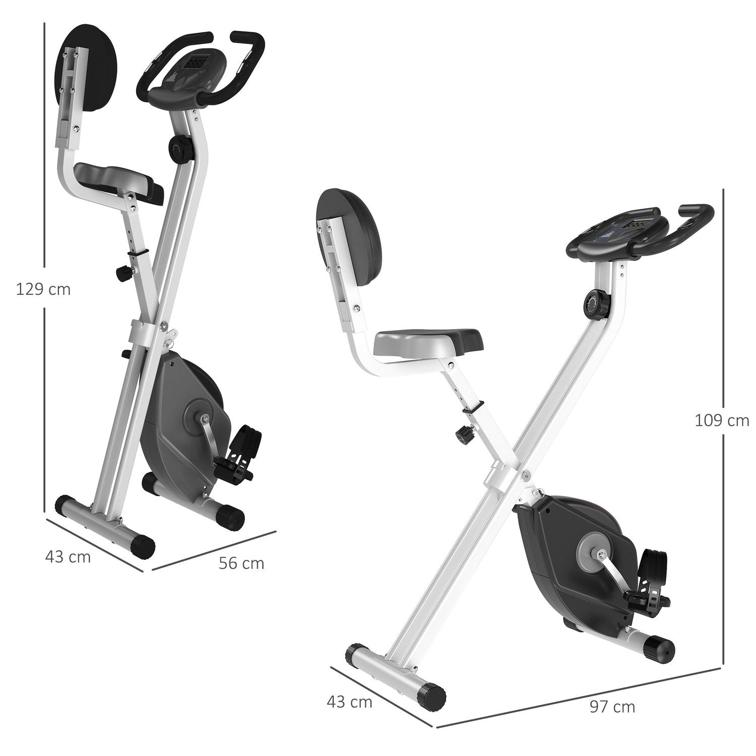 Motionscykel F-Bike cykeltræner med 8-niveaus magnetisk modstand, højdejusterbar, stål, sort + grå, 43X97X109 cm