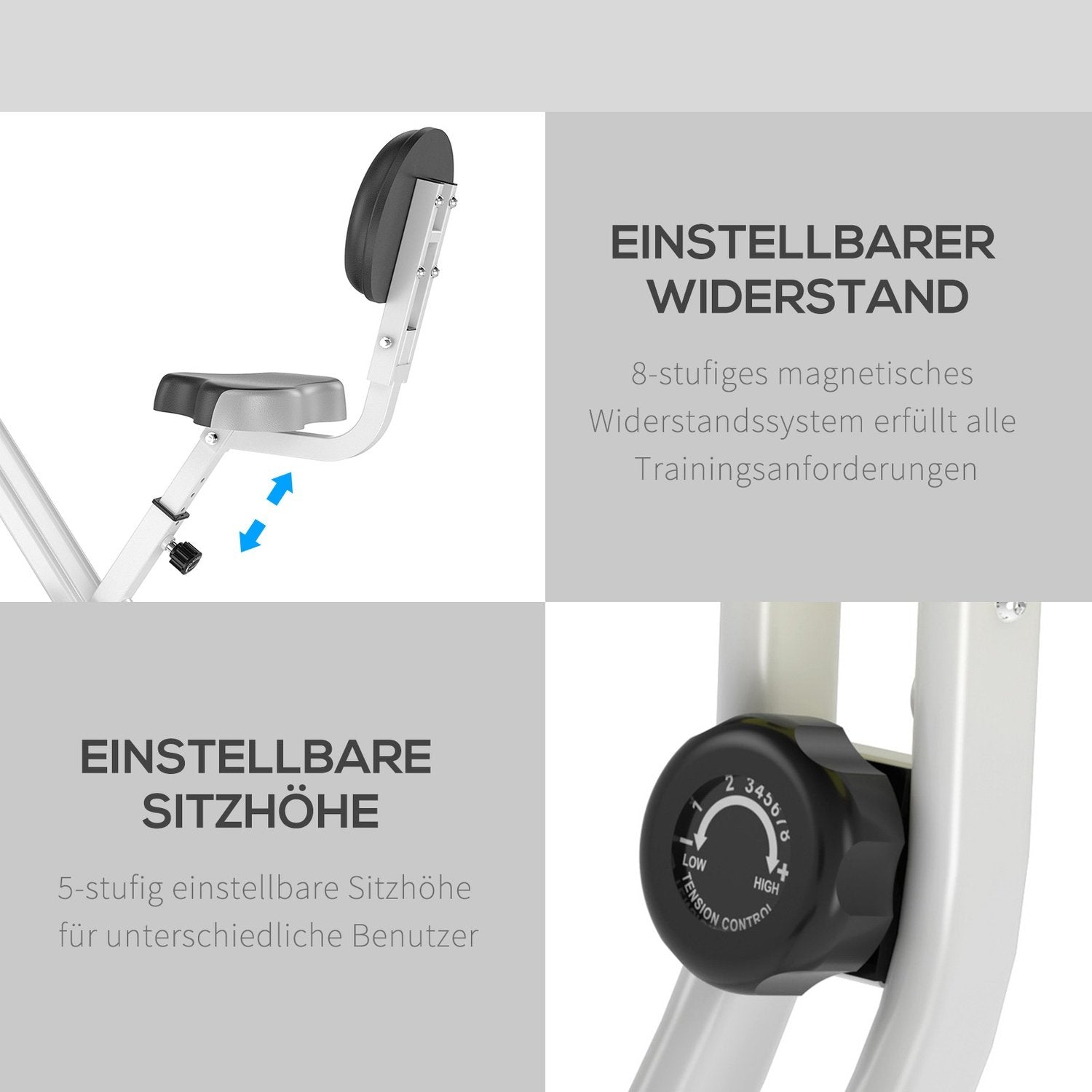 Motionscykel F-Bike cykeltræner med 8-niveaus magnetisk modstand, højdejusterbar, stål, sort + grå, 43X97X109 cm