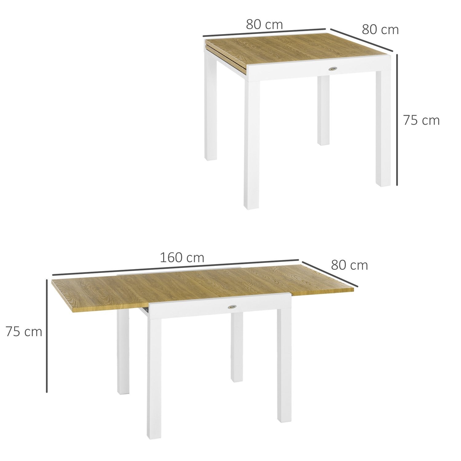 Trädgårdsbord, Utdragbart Matbord För Trädgården, Uteplatsbord För 6 Personer, Balkongbord Med Trälook, Vit, 80/160 X 80 X 75 Cm