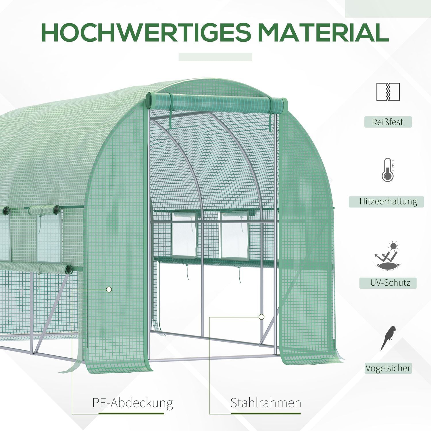 Film Drivhus 2,95X2X2M, Tunnel, Walk-In, 6 vinduer, UV-beskyttelse, Grøn