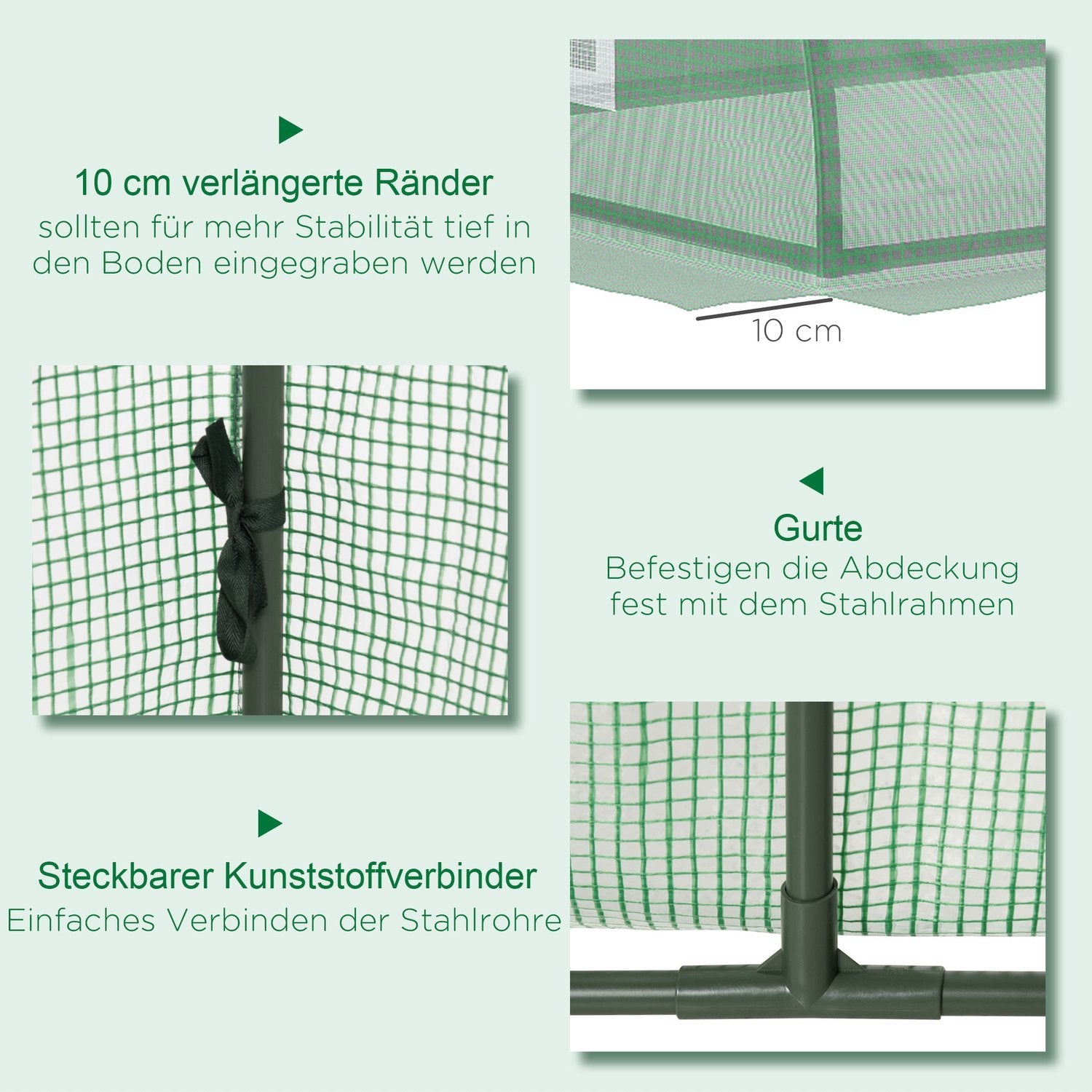 Film Greenhouse Mini Tunnel Växthus Med Mesh-Fönster, Uv-Beständig, Pe-Film, Grön, 200X80X45Cm