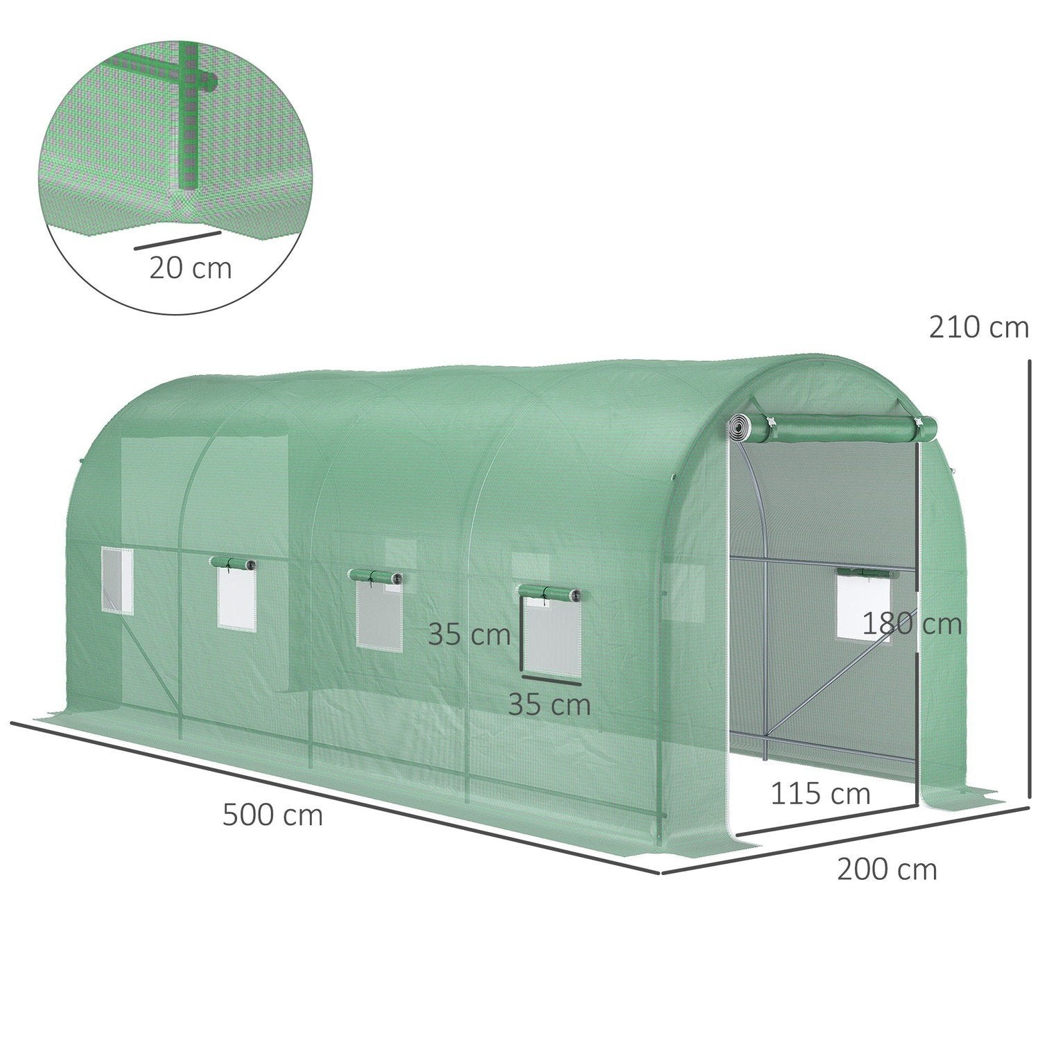 Film Drivhus Tomat Drivhus Med Vindue, Polytunnel, Grøn, 500X200X210Cm