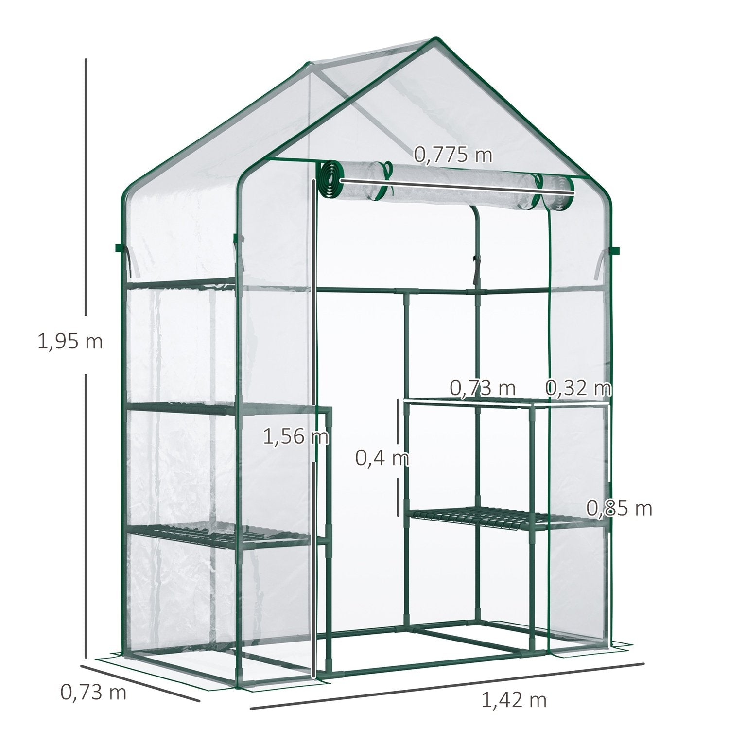 Filmdrivhus Walk-In Tomatdrivhus med 6 hylder, 142X73X195 cm, gennemsigtig