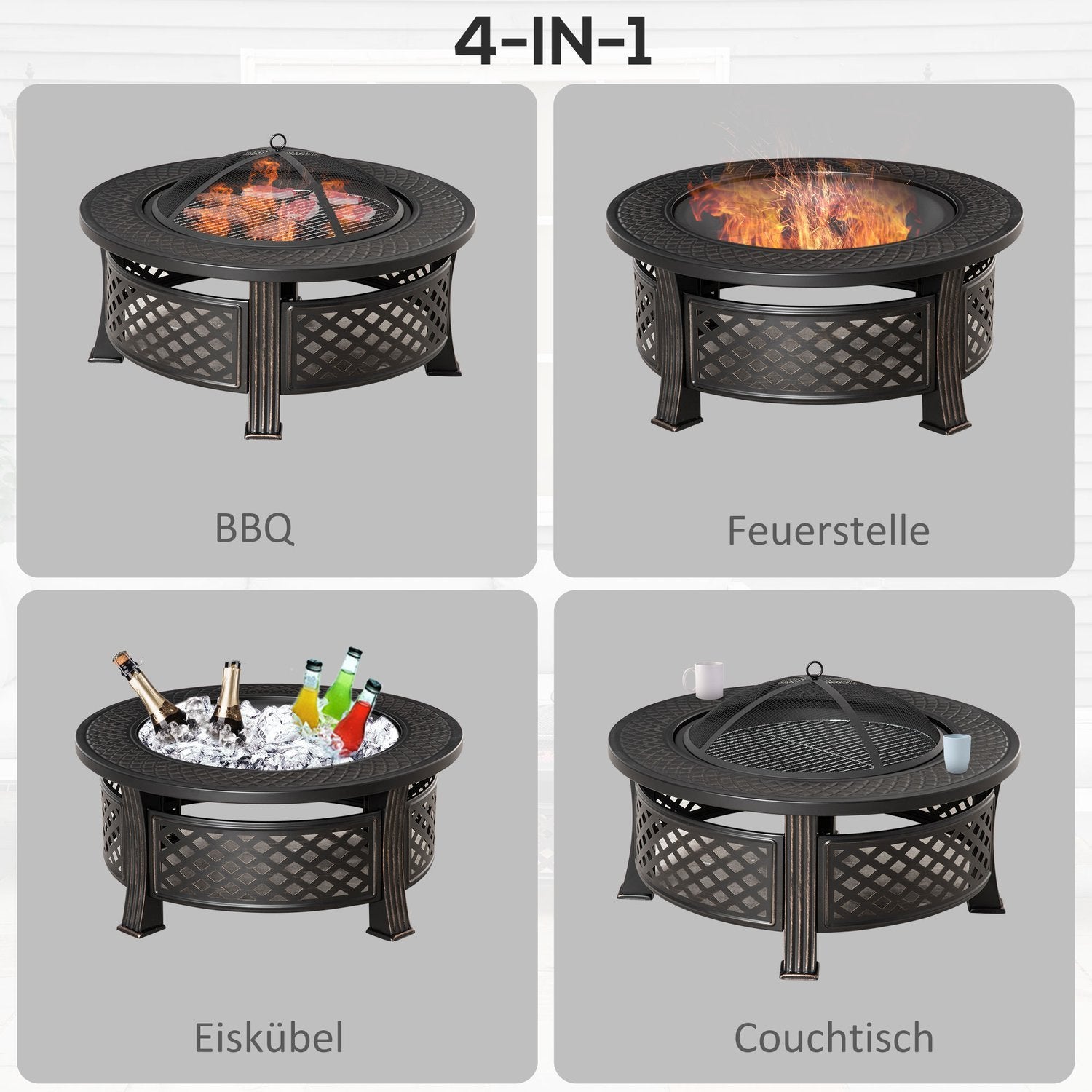 Ildskål Poker Spark Guard Ildkurv Ildbord omkring pejs Havecamping Bbq Stål Sort 81X81X50Cm