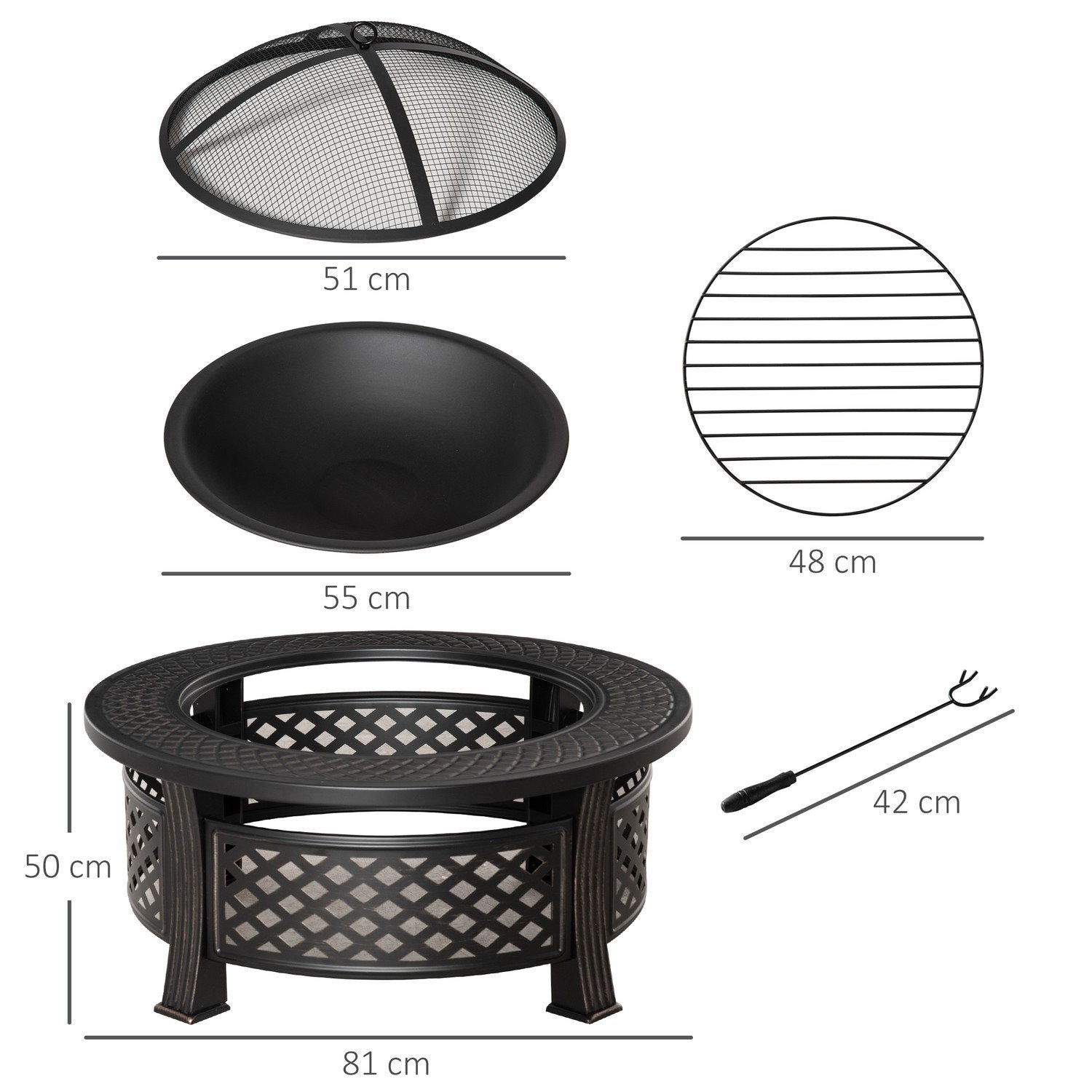 Ildskål Poker Spark Guard Ildkurv Ildbord omkring pejs Havecamping Bbq Stål Sort 81X81X50Cm