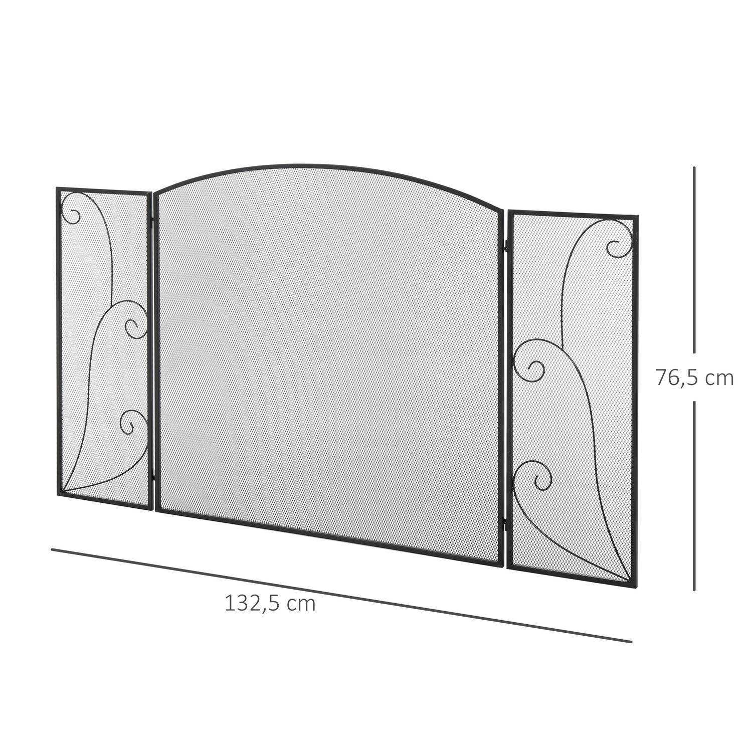 Eldstadsgaller, Eldstadsskyddsgaller Med 3 Paneler, Fällbart Gnistskyddsgaller, Ugnsskyddsgaller För Vardagsrum, Metall, Svart 132,5 X 76,5Cm