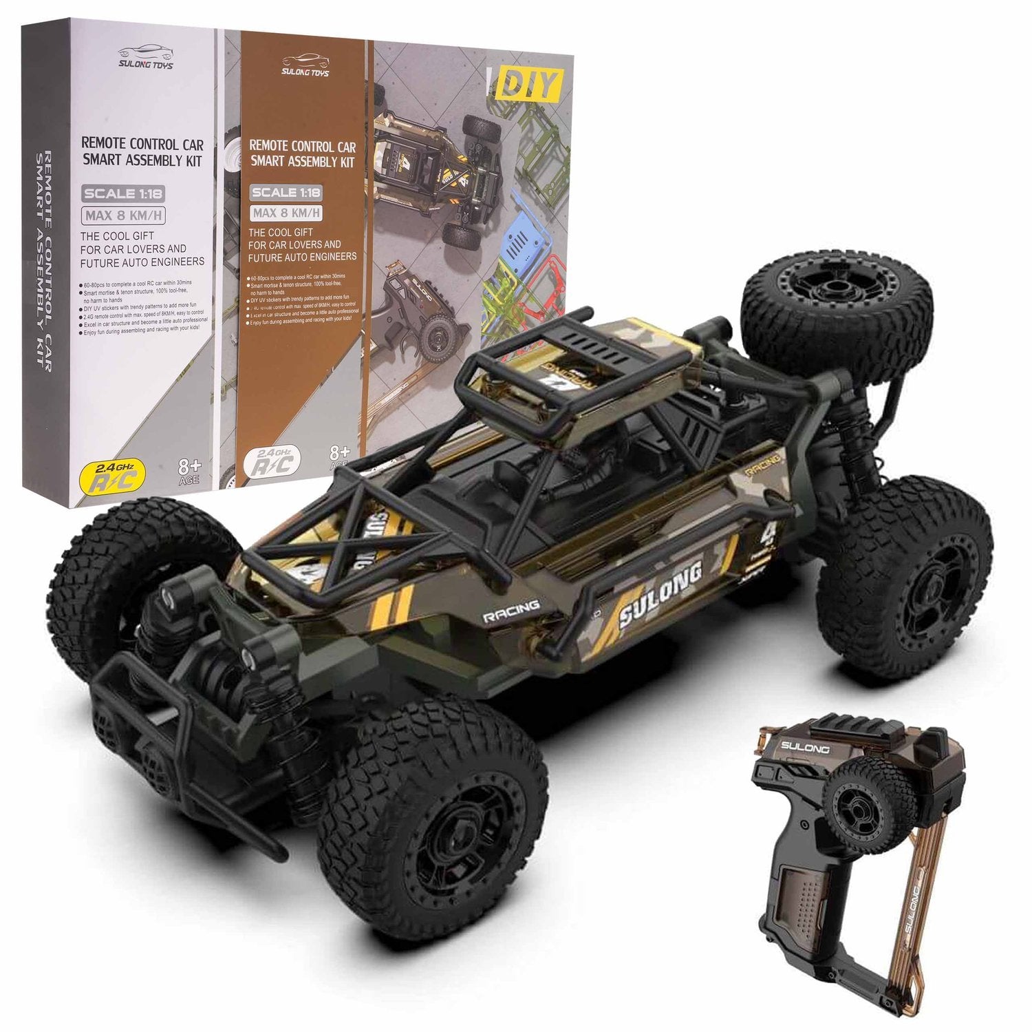 Fjernbetjening 1:18 Crawler Kit med 2,4GHz og gummidæk