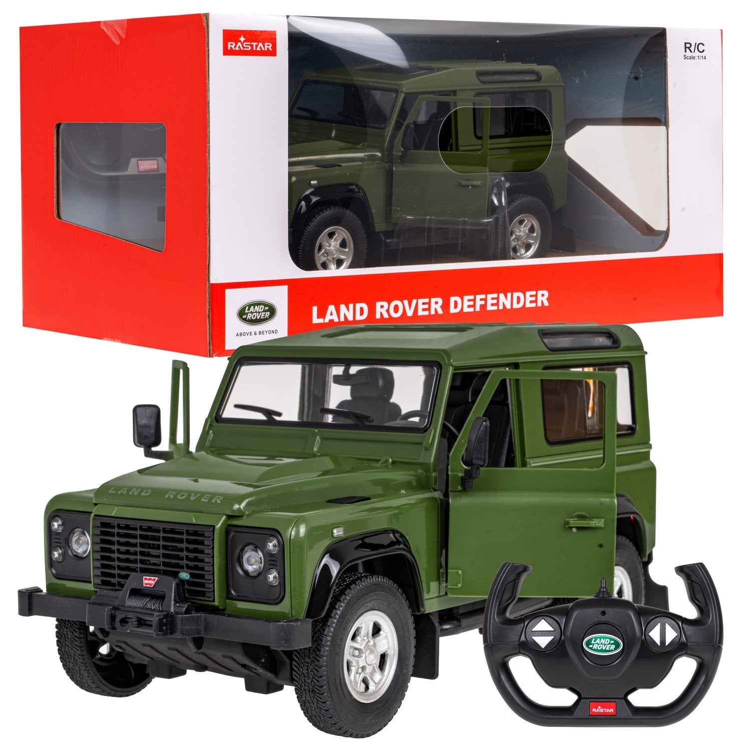 Fjernbetjening Land Rover Defender 1:14 med LED-lys 