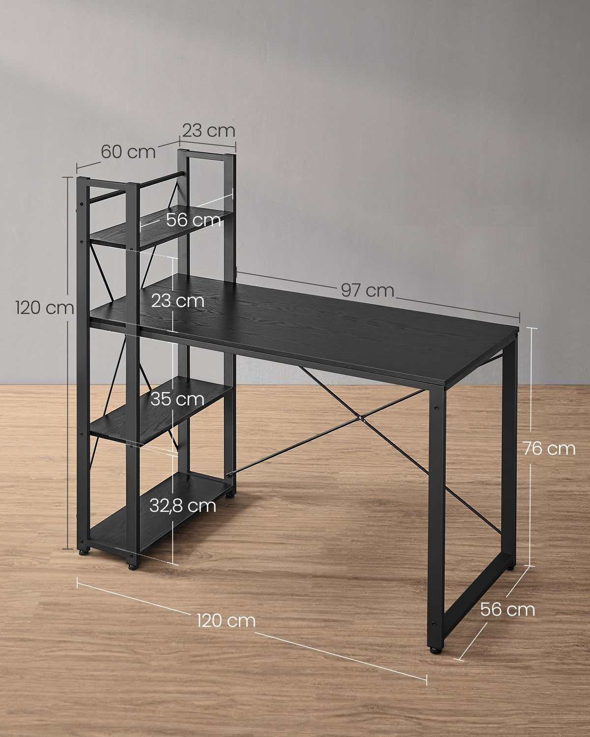 Flexibelt datorbord med justerbar hylla