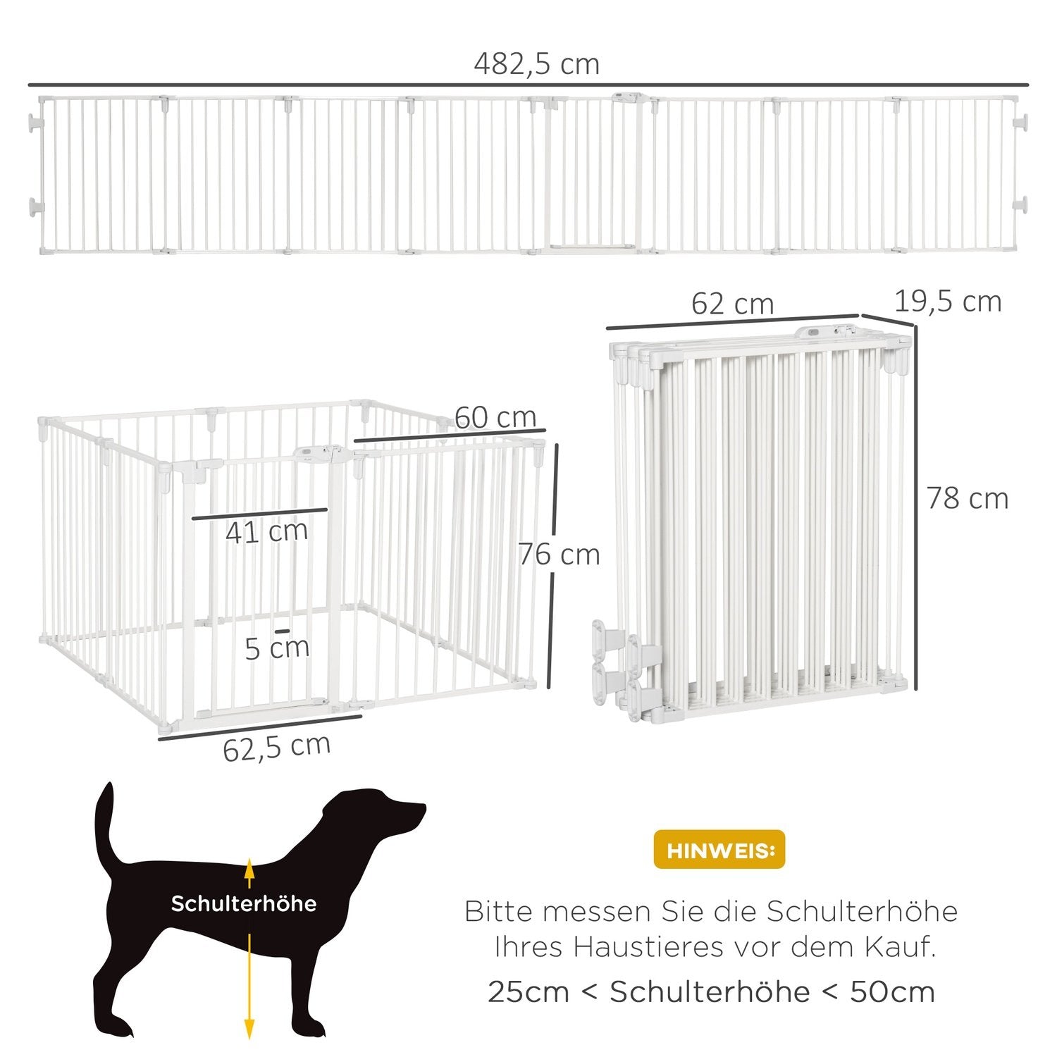 Puppy Run Outdoor Cabinet Beskyttende Sport med dør, fleksibel, foldbar, 8 paneler, 60X76 cm, hvid