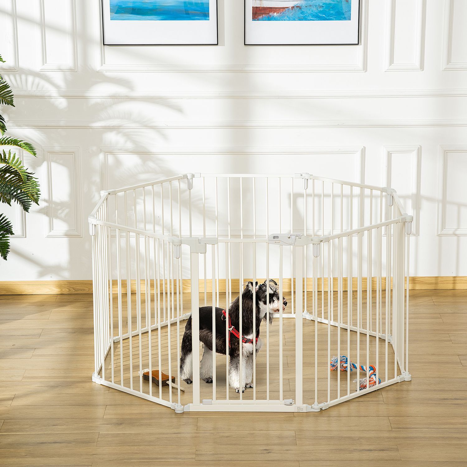 Puppy Run Outdoor Cabinet Beskyttende Sport med dør, fleksibel, foldbar, 8 paneler, 60X76 cm, hvid