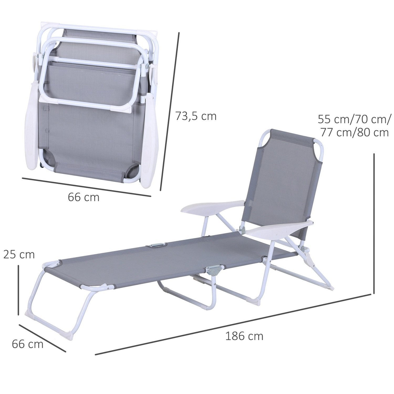 Solstol Solstol Trädgårdssäng Vikbar Strandsäng 4-Vånings Mesh Grå 160 X 66 X 80 Cm