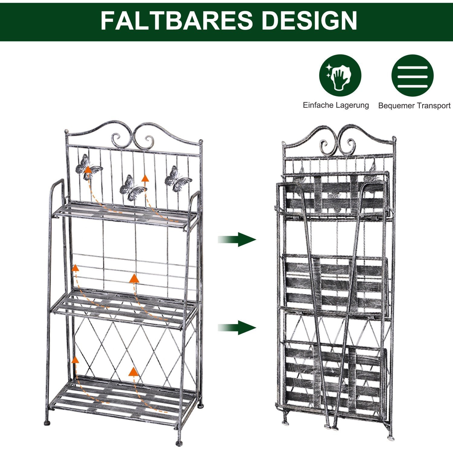 Plant Rack Blomsterställ I Metall Med 3 Nivåer, Blomstrappa För Trädgård, Silvergrå, 44X25X96Cm