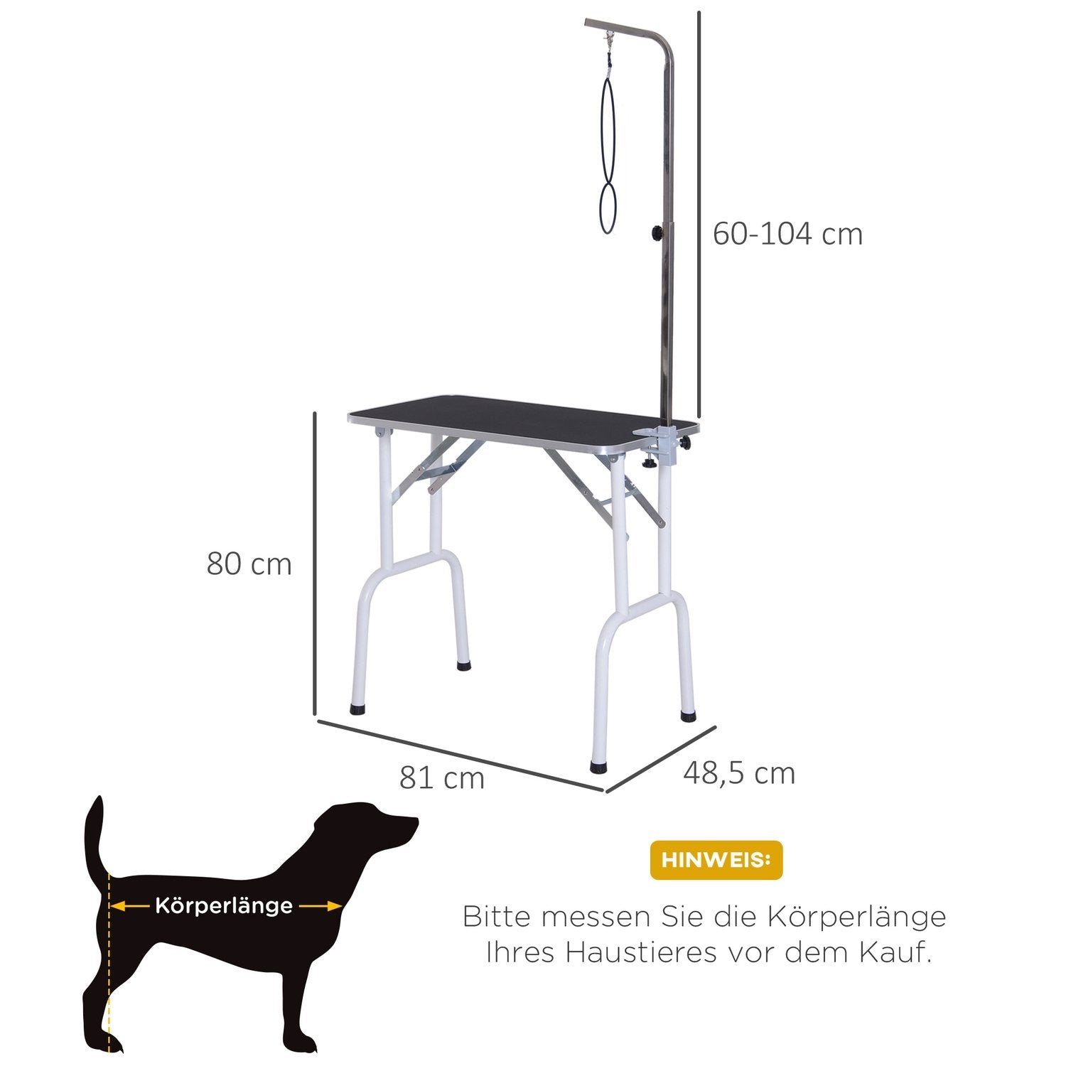 Plejebord Sammenklappeligt striglebord til hunde, klippebord med metalstel, sort, 81X48X80Cm