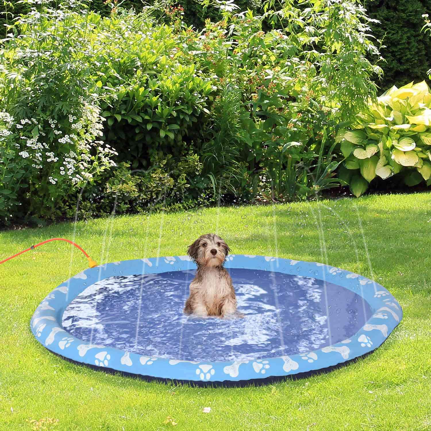 Splash Sprinkler Pad 170Cm Spray Water Feature Mat Hund Vatten Sprinkler Anti-Slip Utomhus Pvc Blå