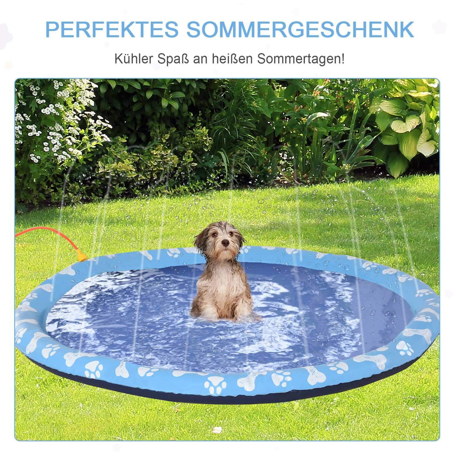 Splash Sprinkler Pad 170Cm Spray Water Feature Mat Hund Vatten Sprinkler Anti-Slip Utomhus Pvc Blå