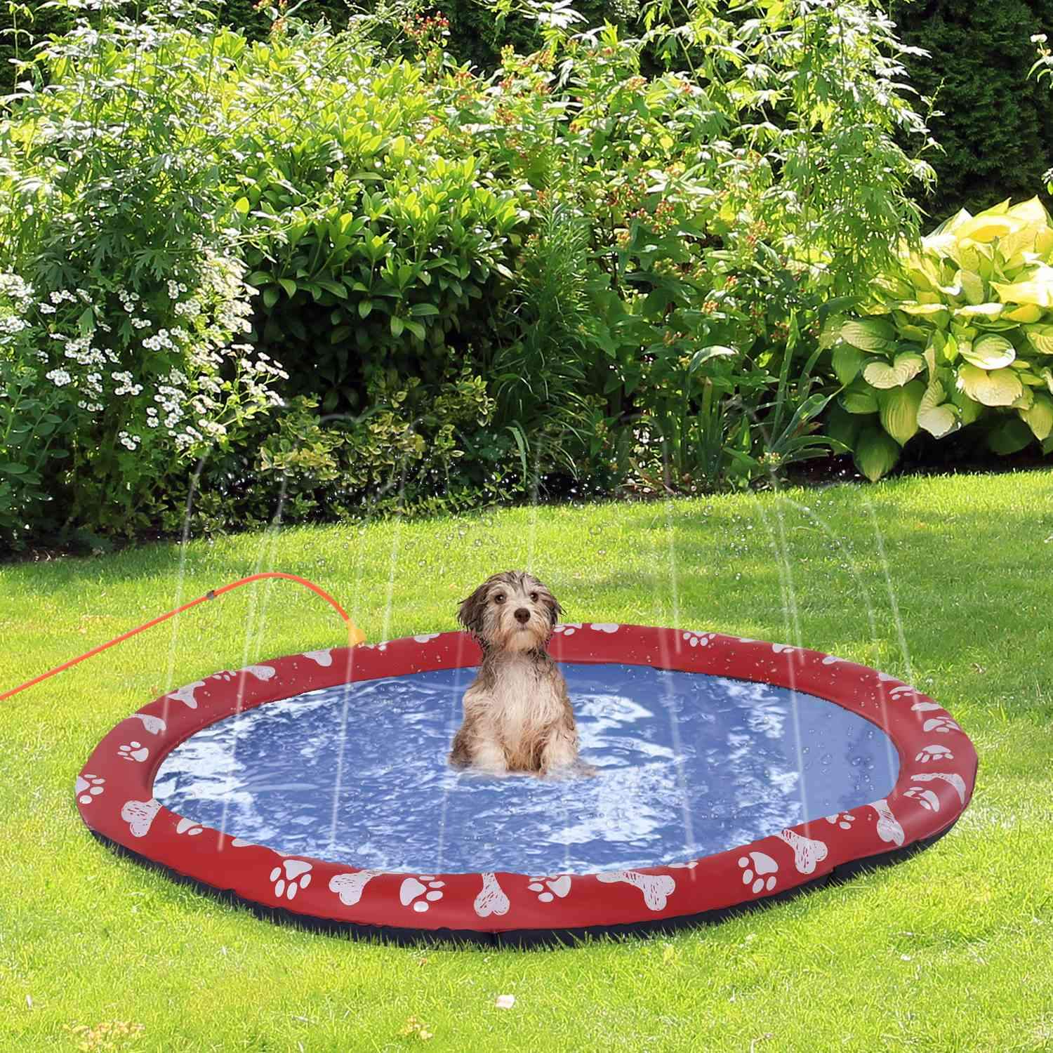 Hundebassin til hunde, Vandmåtte Diameter 150 Cm Hundebassin Spray Vandlegemåtte, Skridsikker, Til Have, Camping, Rød