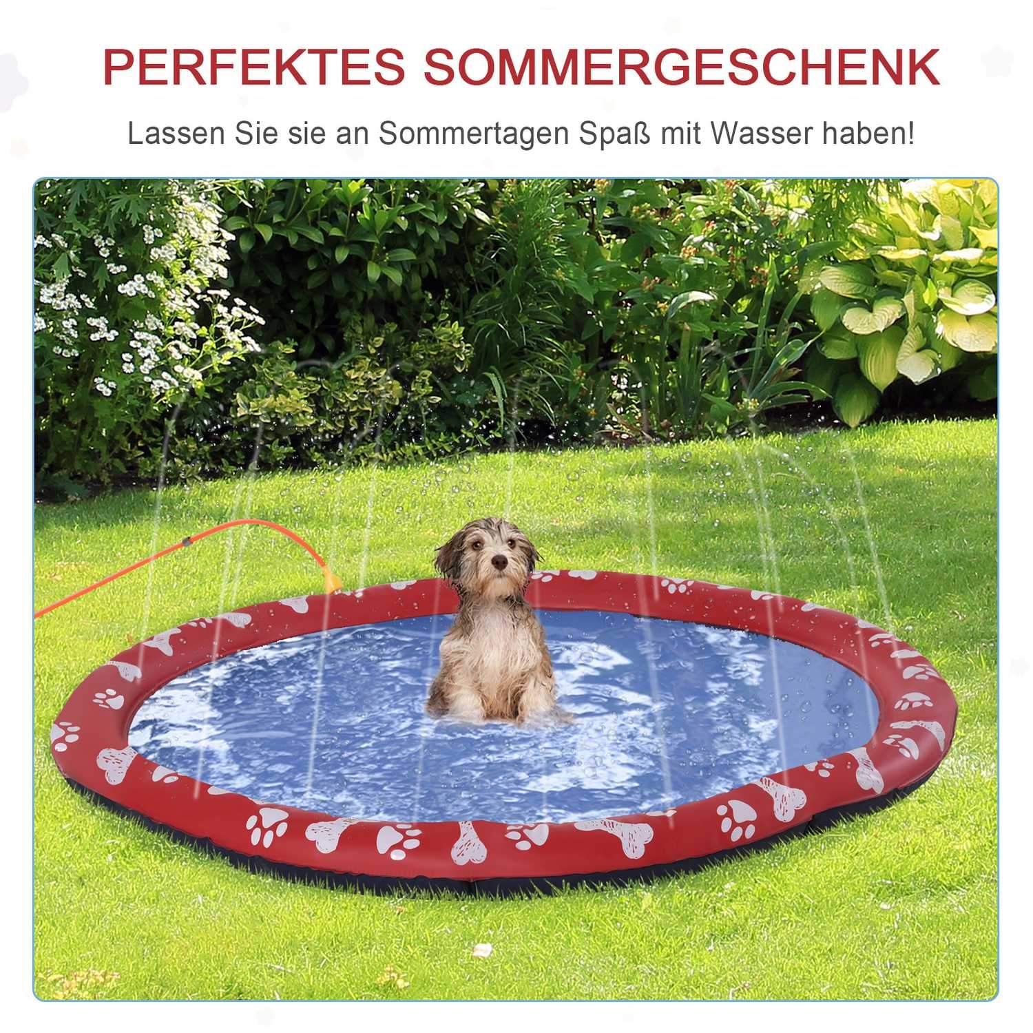 Hundebassin til hunde, Vandmåtte Diameter 150 Cm Hundebassin Spray Vandlegemåtte, Skridsikker, Til Have, Camping, Rød